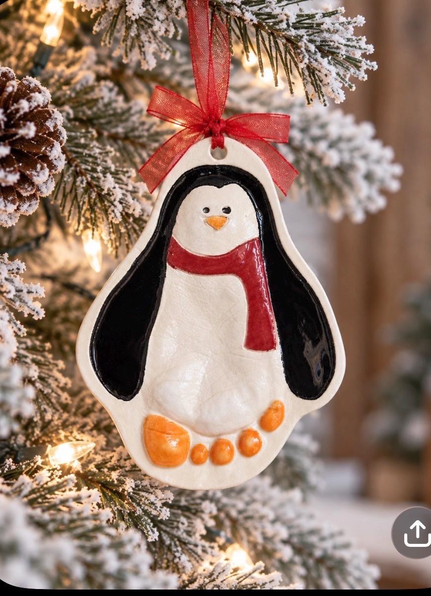 Baby Ornament , Baby Penguin footprint , Baby Keepsake Ornament, Penguin Footprint, view 3