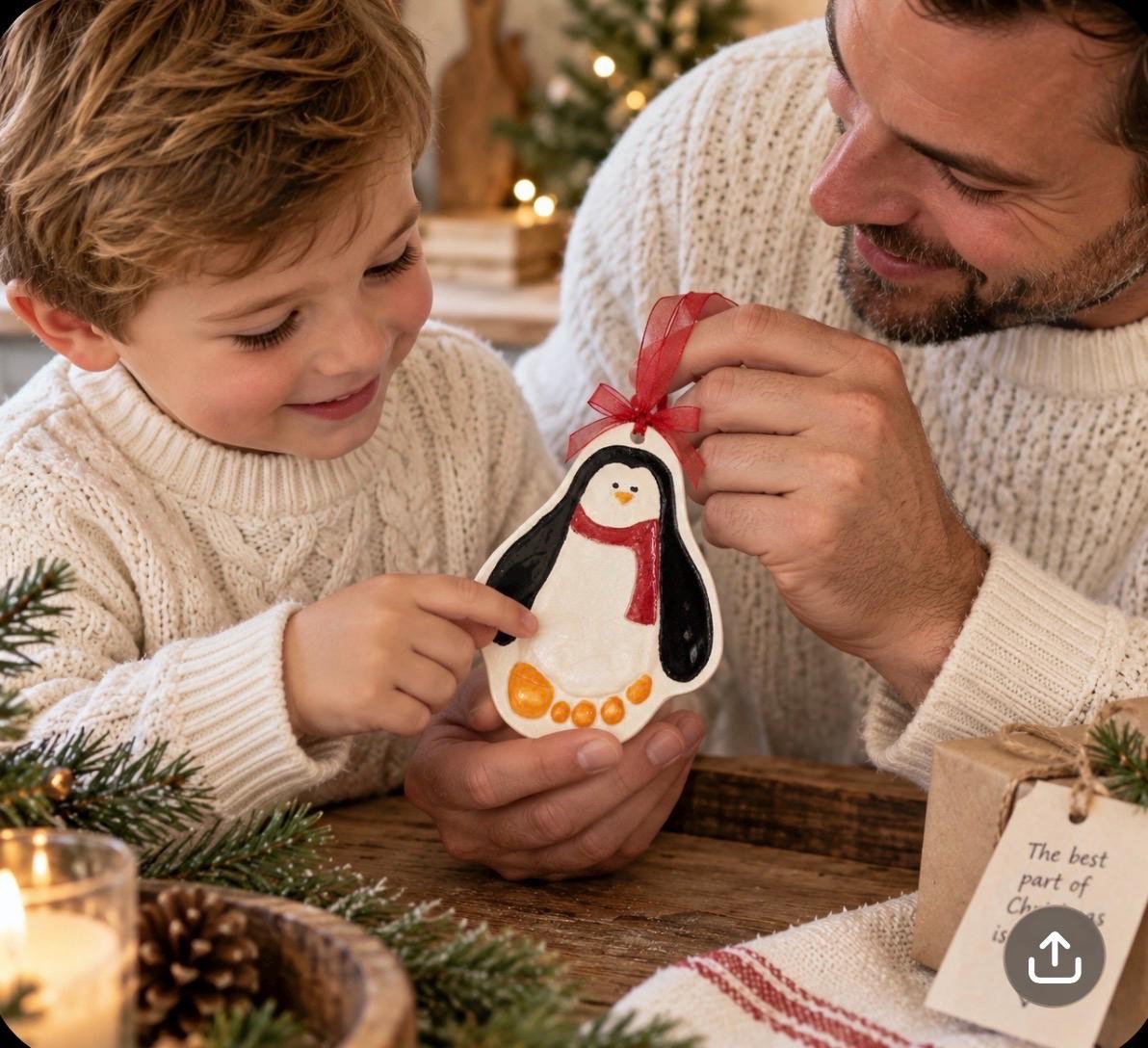 Baby Ornament , Baby Penguin footprint , Baby Keepsake Ornament, Penguin Footprint, view 5