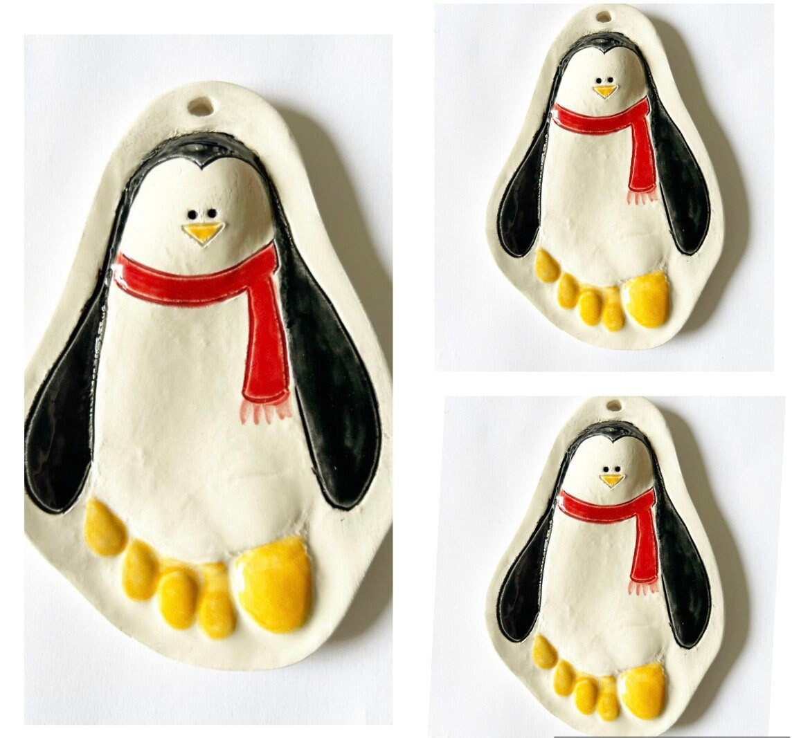 Baby Ornament , Baby Penguin footprint , Baby Keepsake Ornament, Penguin Footprint, view 6