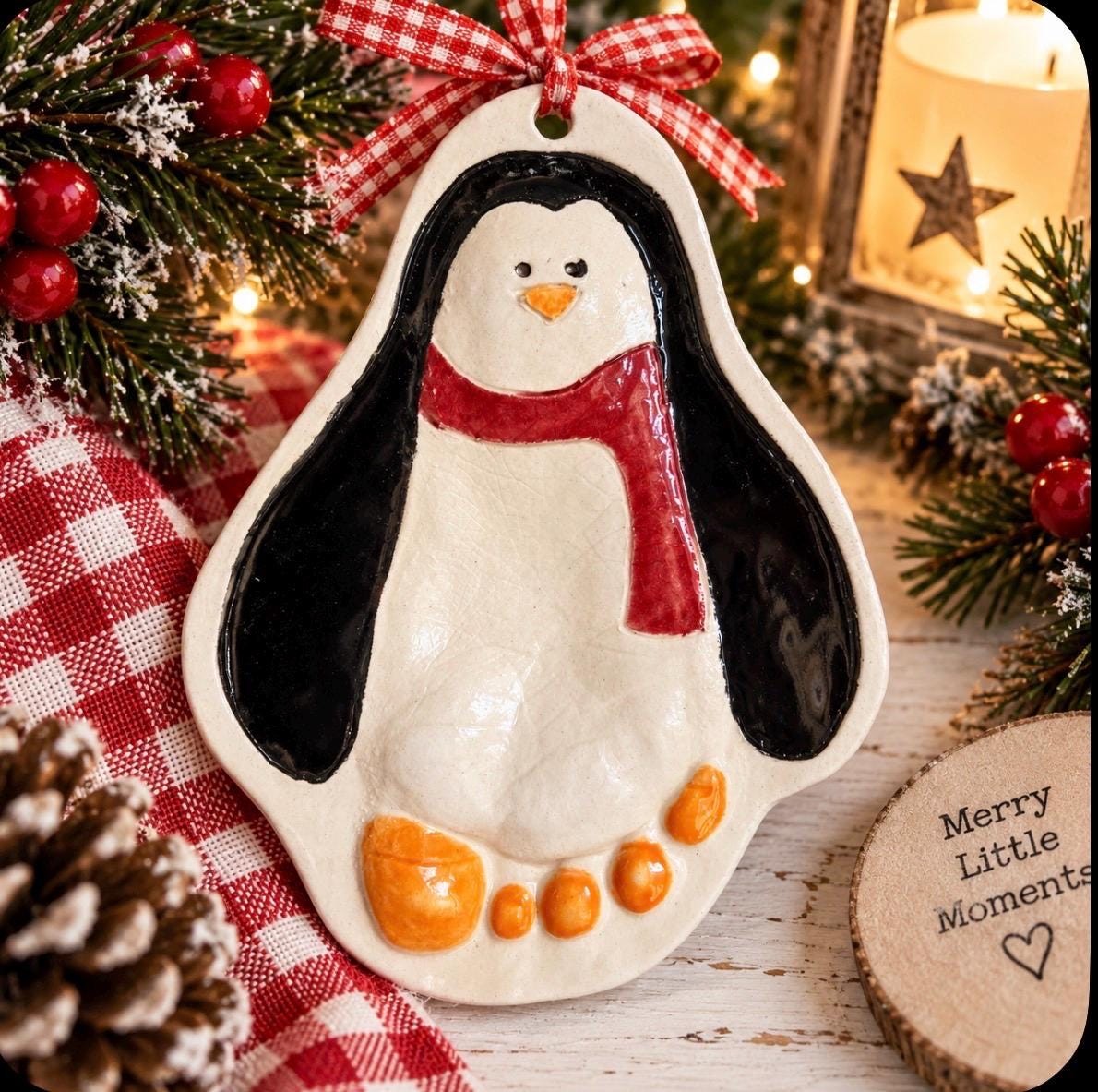 Baby Ornament , Baby Penguin footprint , Baby Keepsake Ornament, Penguin Footprint, view 7