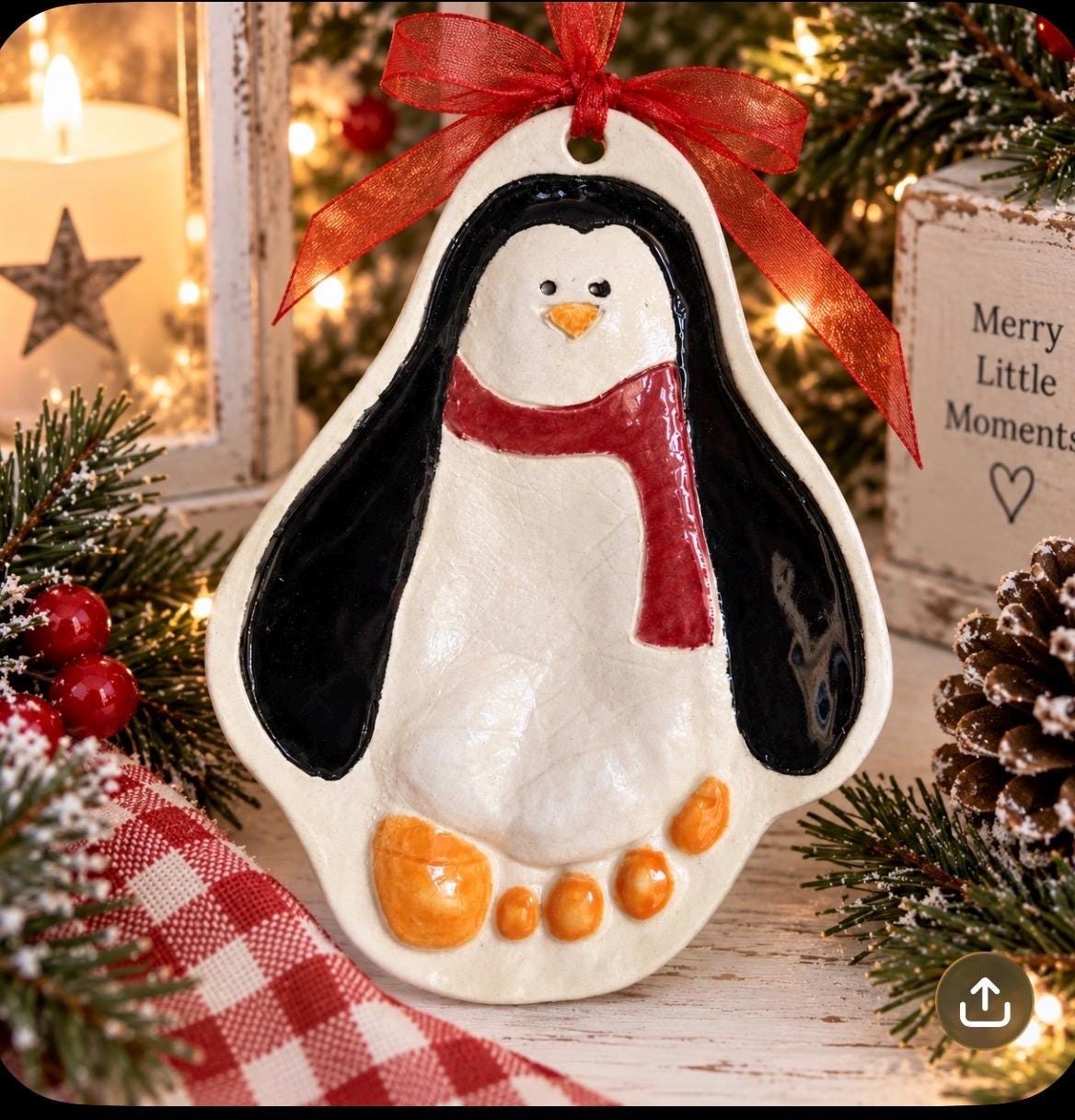 Baby Ornament , Baby Penguin footprint , Baby Keepsake Ornament, Penguin Footprint, view 8