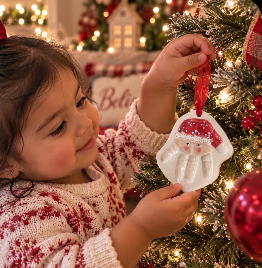 Folk Art Handprint Santa Ornament, Custom Baby Ornament, Handprint Ornament, view 11