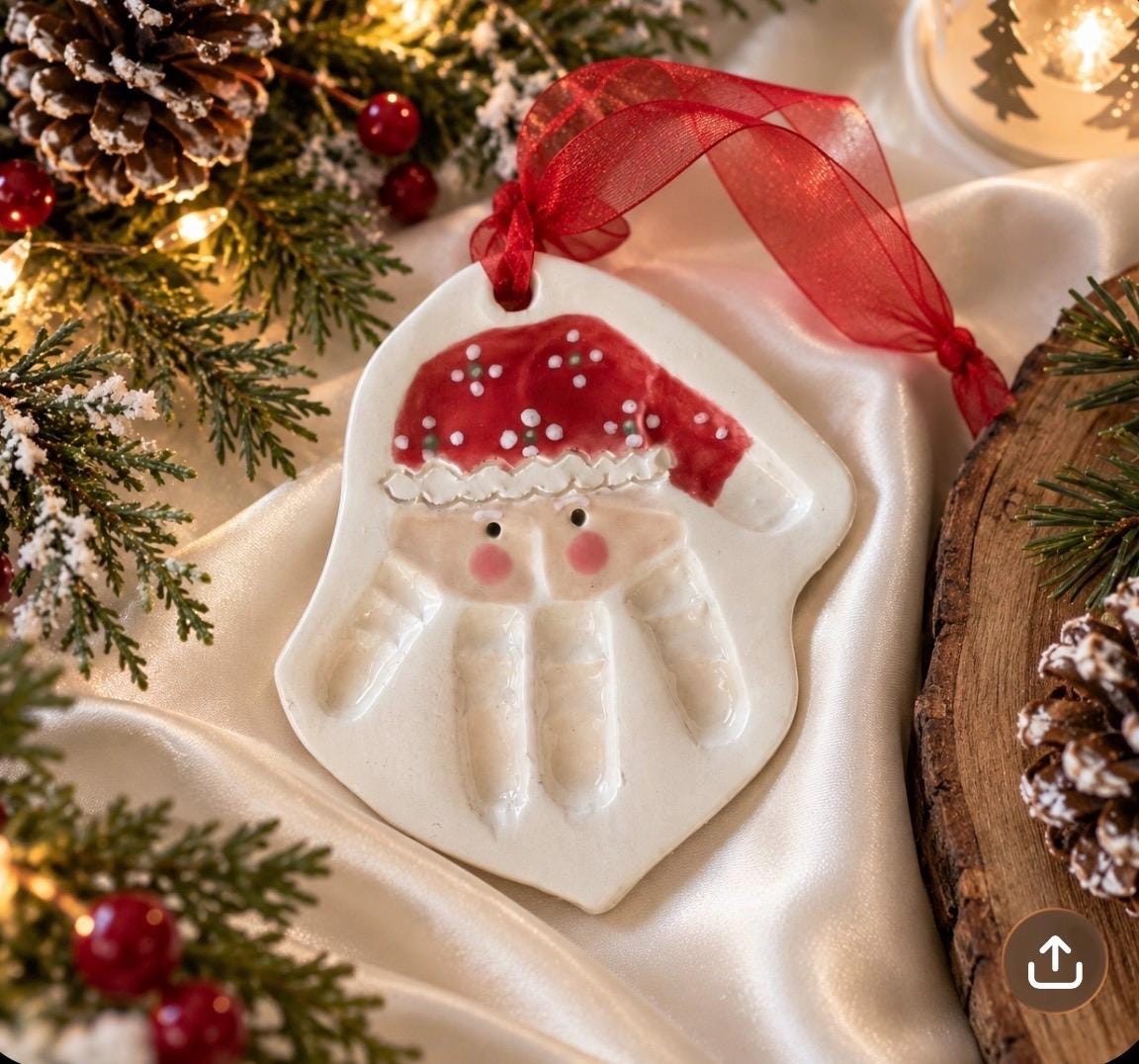 Folk Art Handprint Santa Ornament, Custom Baby Ornament, Handprint Ornament, view 12