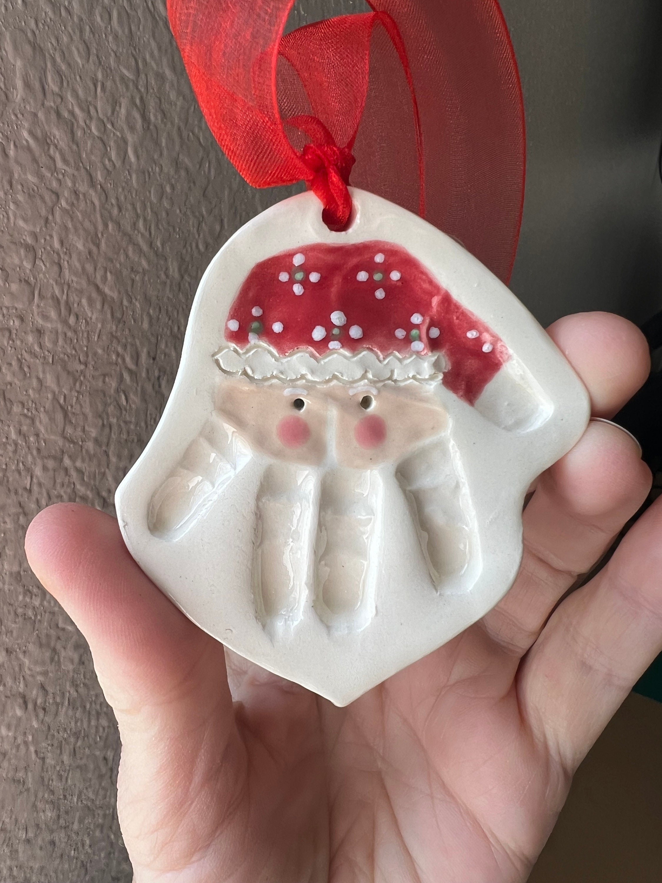 Folk Art Handprint Santa Ornament, Custom Baby Ornament, Handprint Ornament, view 3