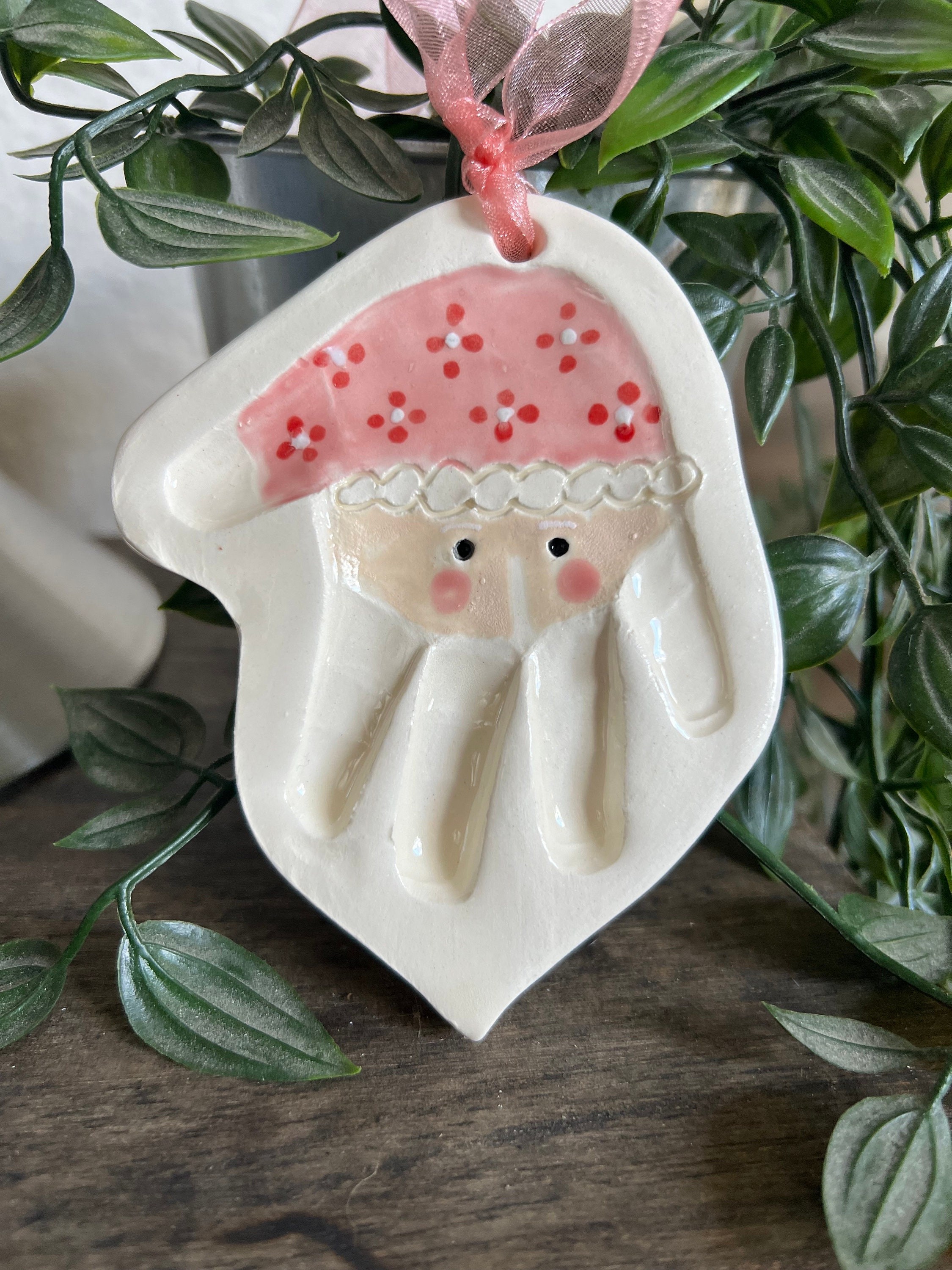 Folk Art Handprint Santa Ornament, Custom Baby Ornament, Handprint Ornament, view 4