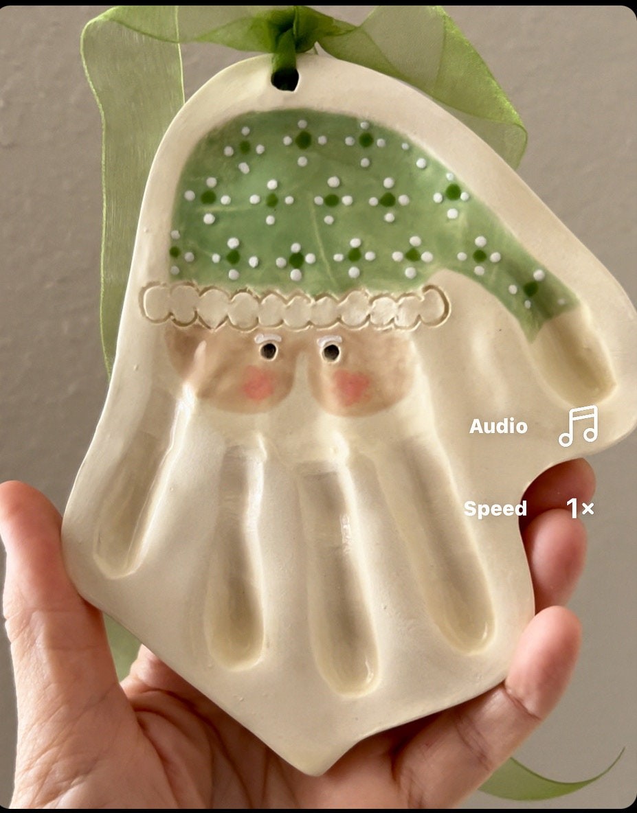 Folk Art Handprint Santa Ornament, Custom Baby Ornament, Handprint Ornament, view 6