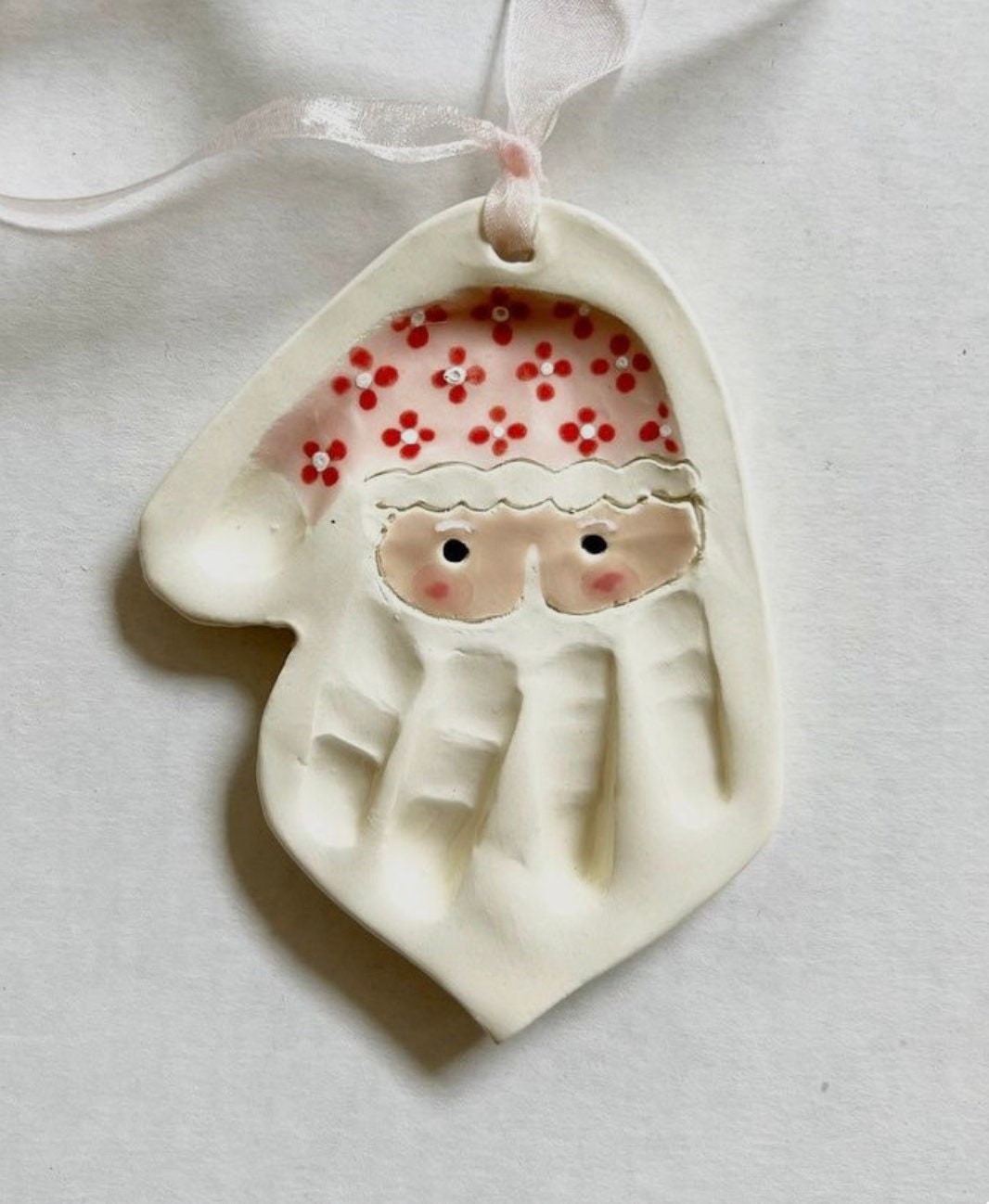 Folk Art Handprint Santa Ornament, Custom Baby Ornament, Handprint Ornament, view 7