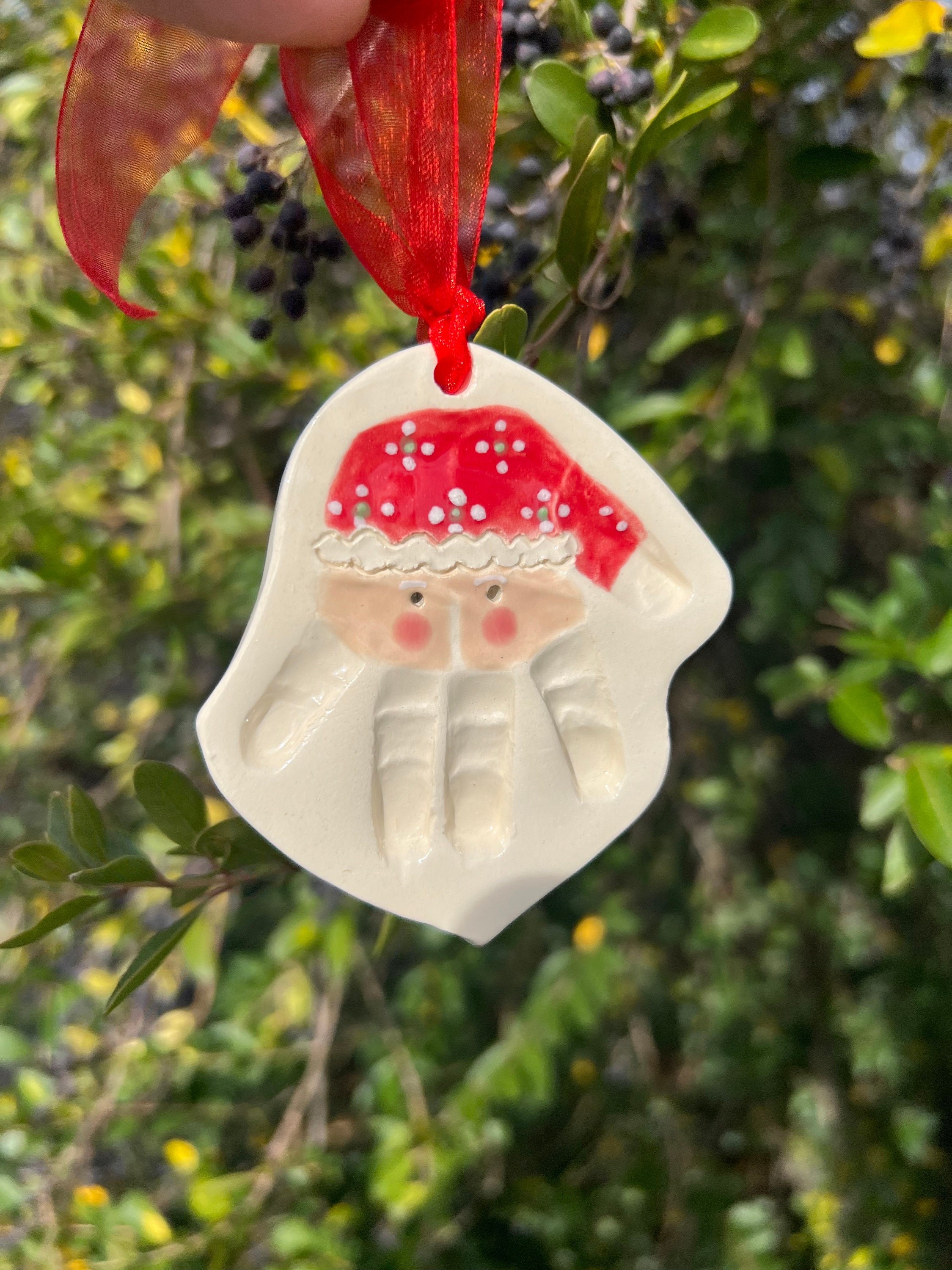 Folk Art Handprint Santa Ornament, Custom Baby Ornament, Handprint Ornament, view 8