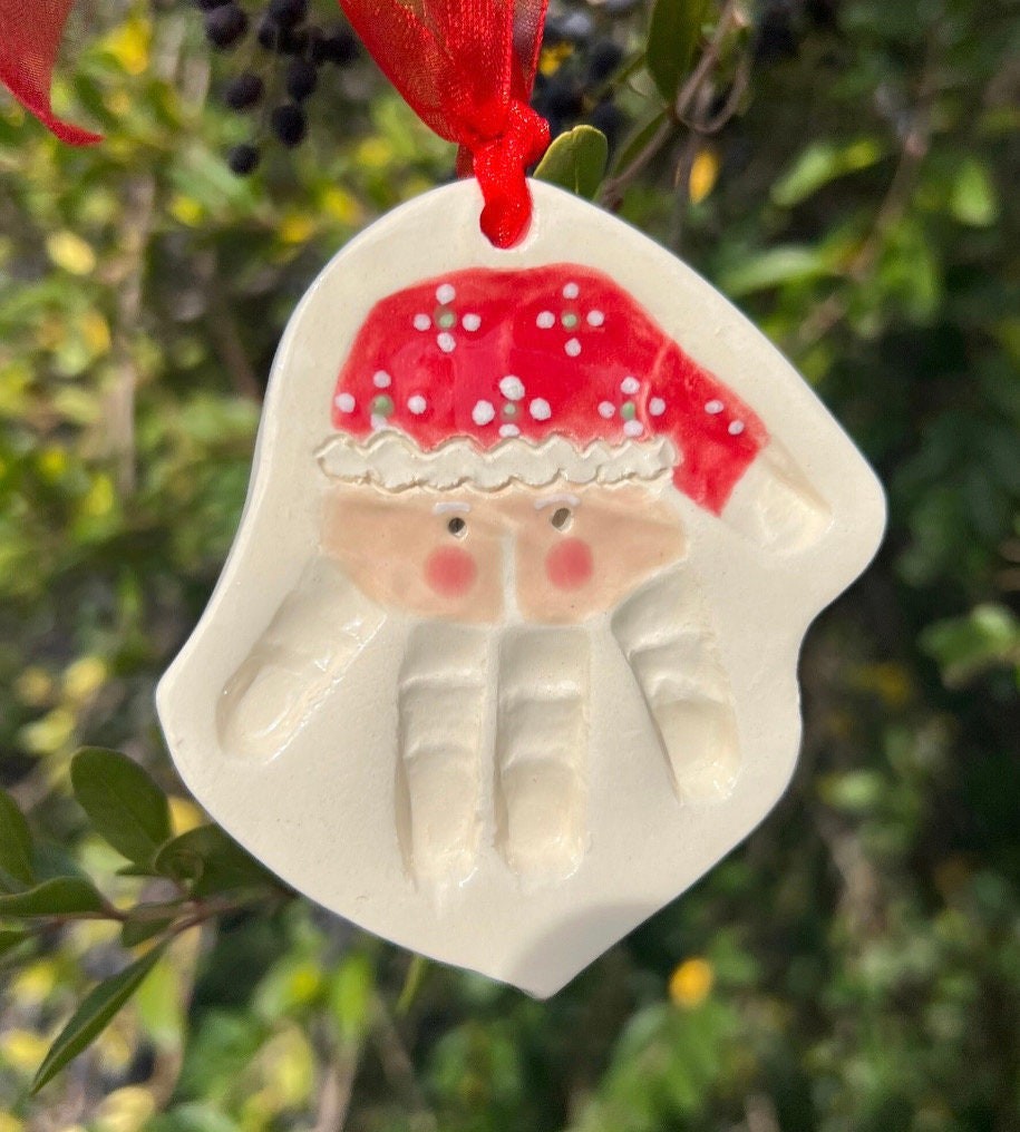 Folk Art Handprint Santa Ornament, Custom Baby Ornament, Handprint Ornament, view 9