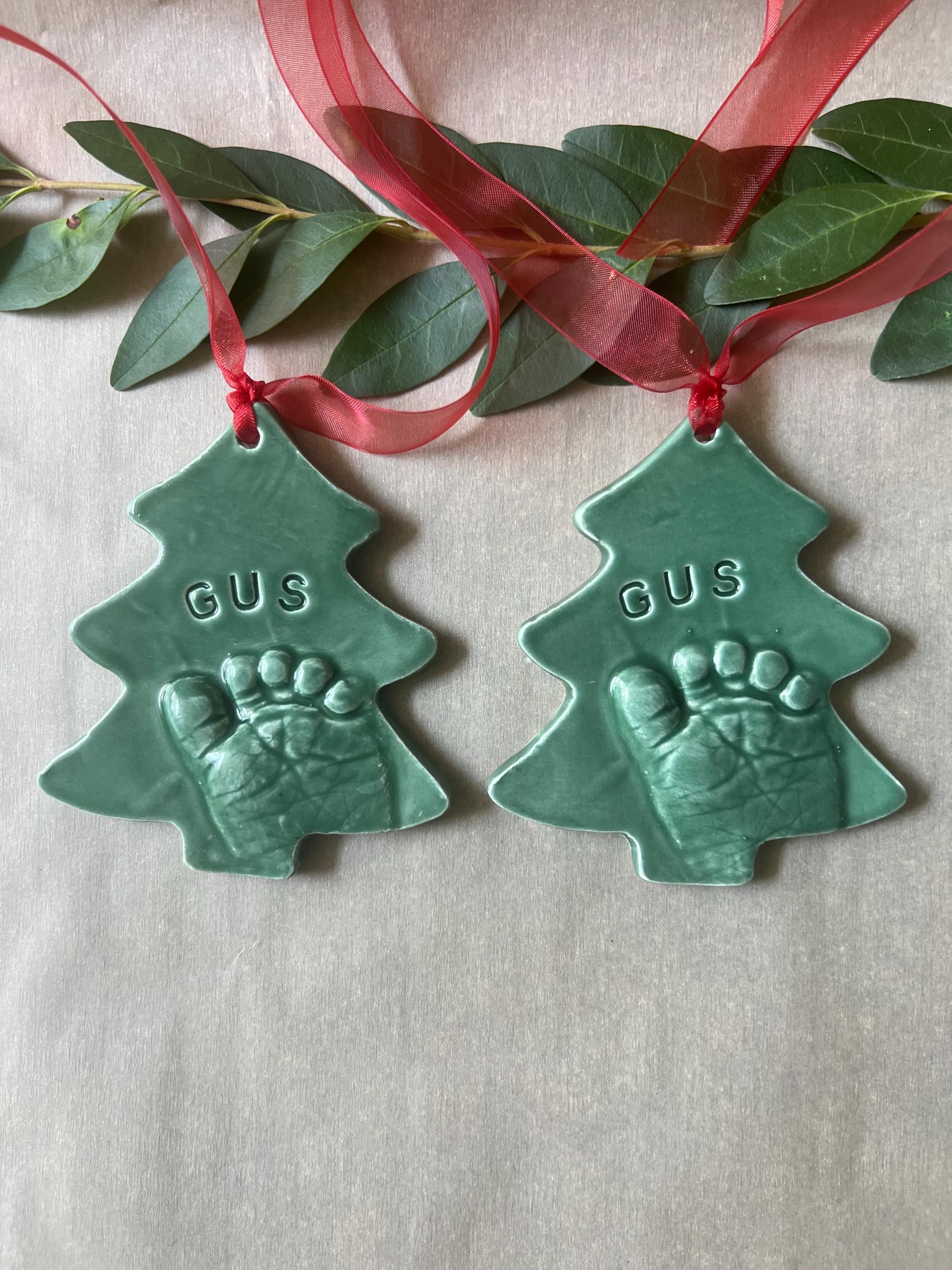 Baby Footprint Christmas Tree Ornament Keepsake, Personalized Ceramic Ornament, view 10