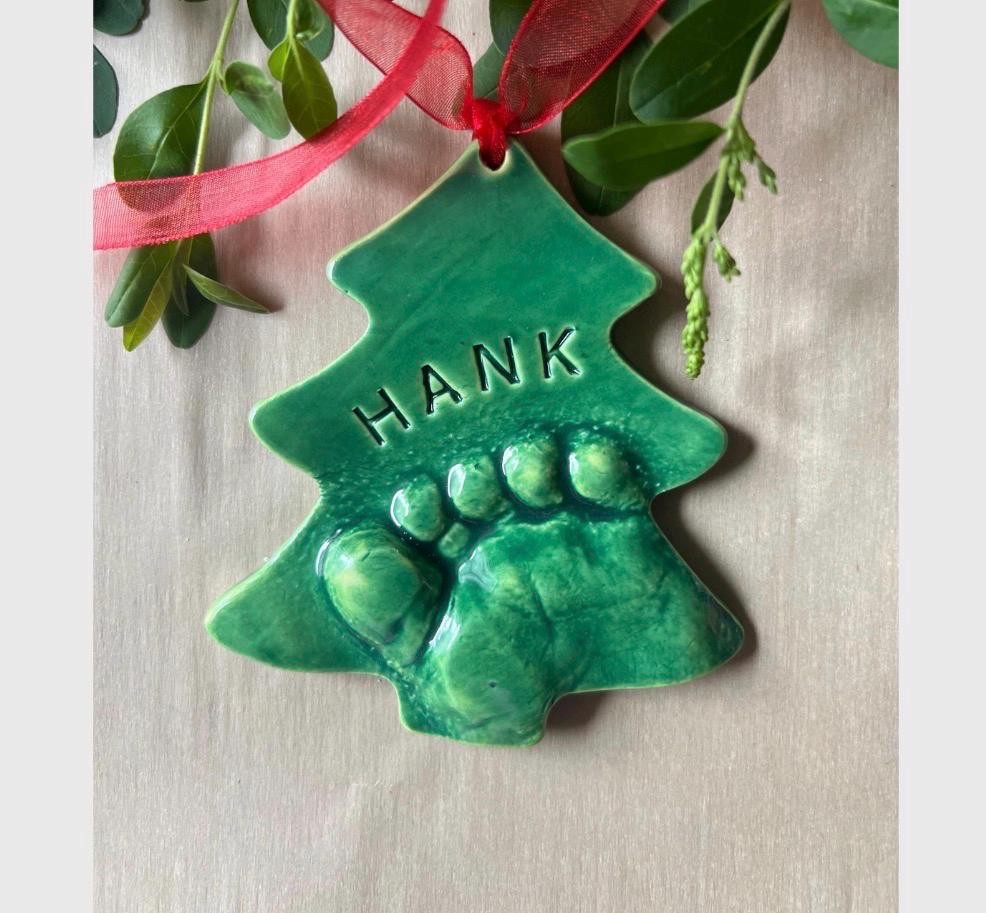 Baby Footprint Christmas Tree Ornament Keepsake, Personalized Ceramic Ornament, view 12