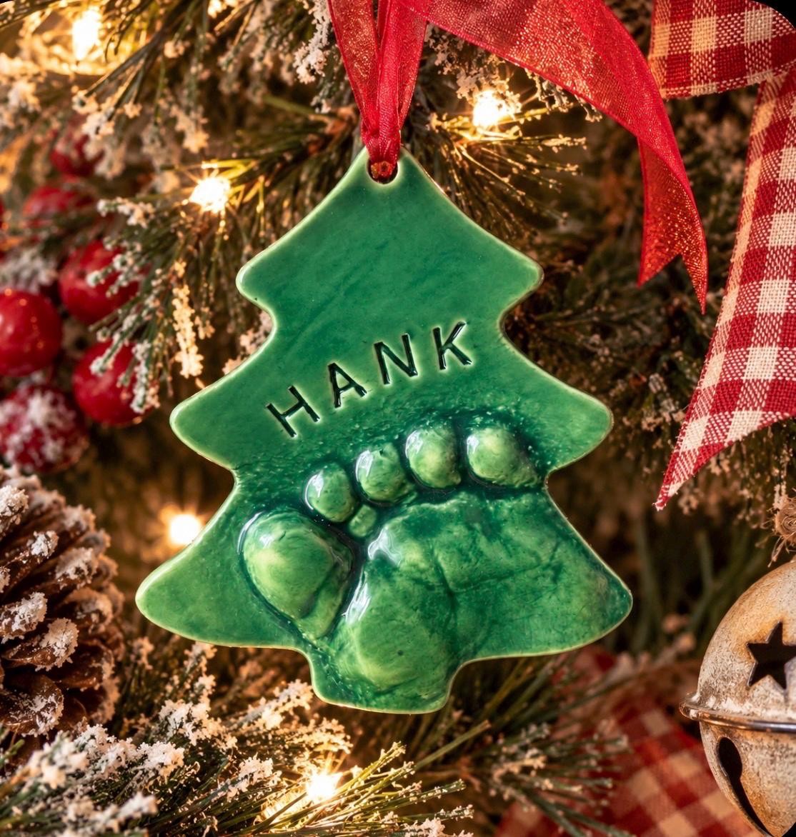Baby Footprint Christmas Tree Ornament Keepsake, Personalized Ceramic Ornament, view 14