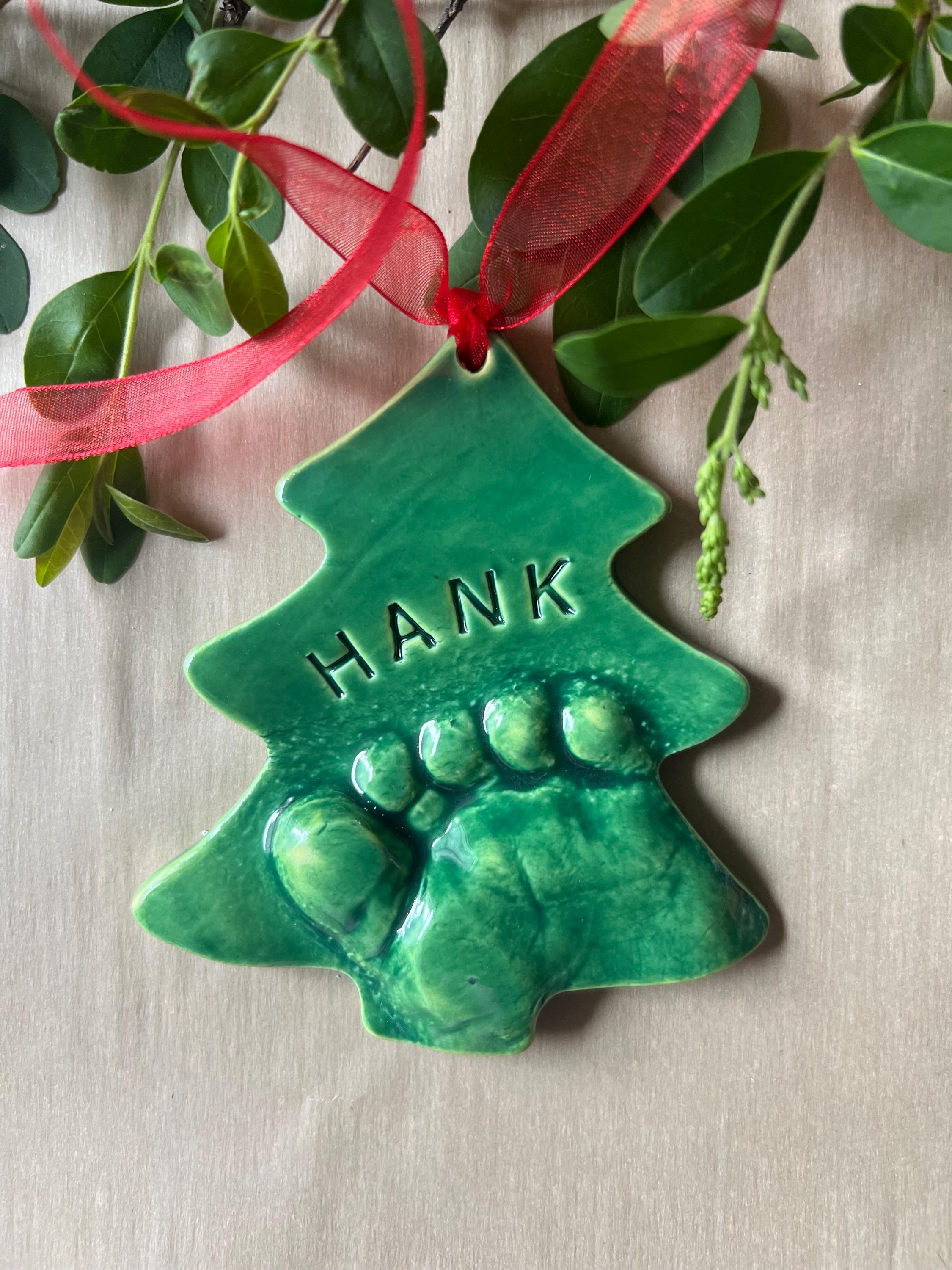 Baby Footprint Christmas Tree Ornament Keepsake, Personalized Ceramic Ornament, view 3