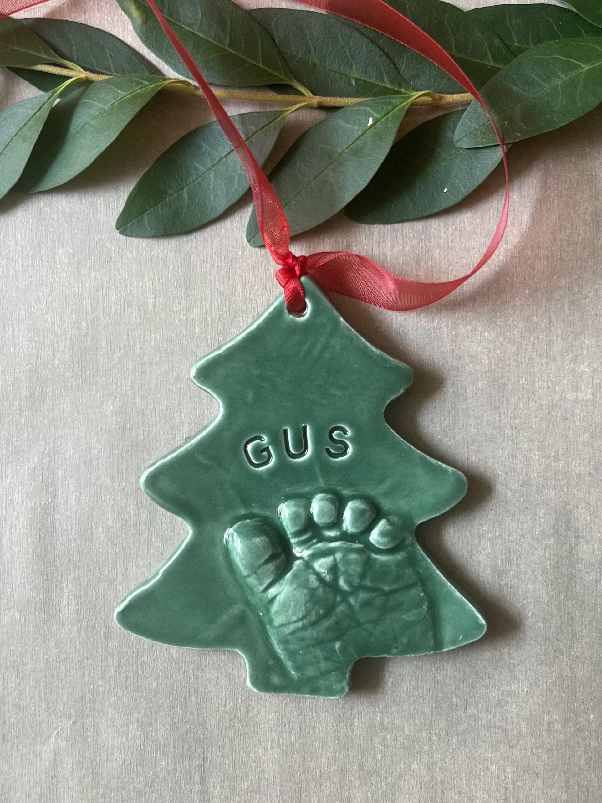 Baby Footprint Christmas Tree Ornament Keepsake, Personalized Ceramic Ornament, view 5