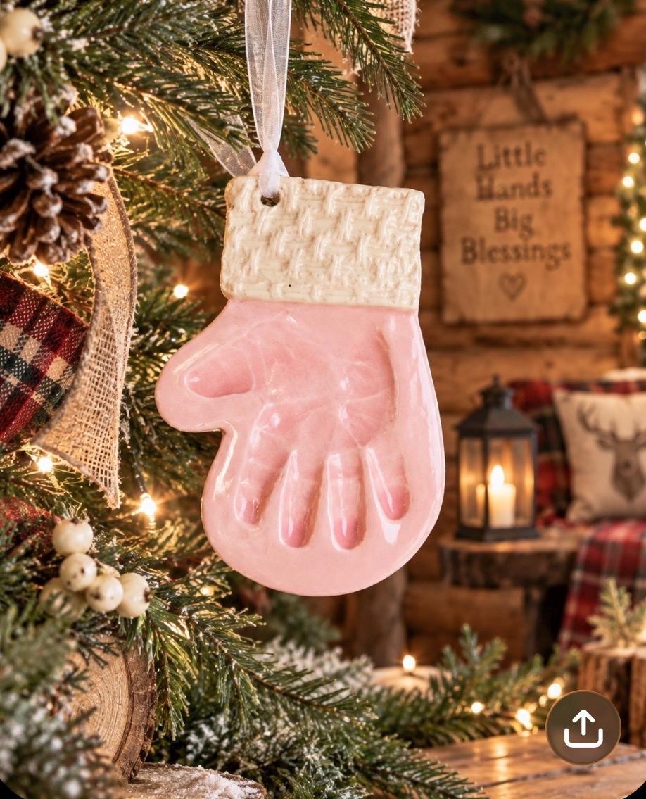 Custom Baby Handprint Mitten Ornament, Keepsake Mold Kit, view 2