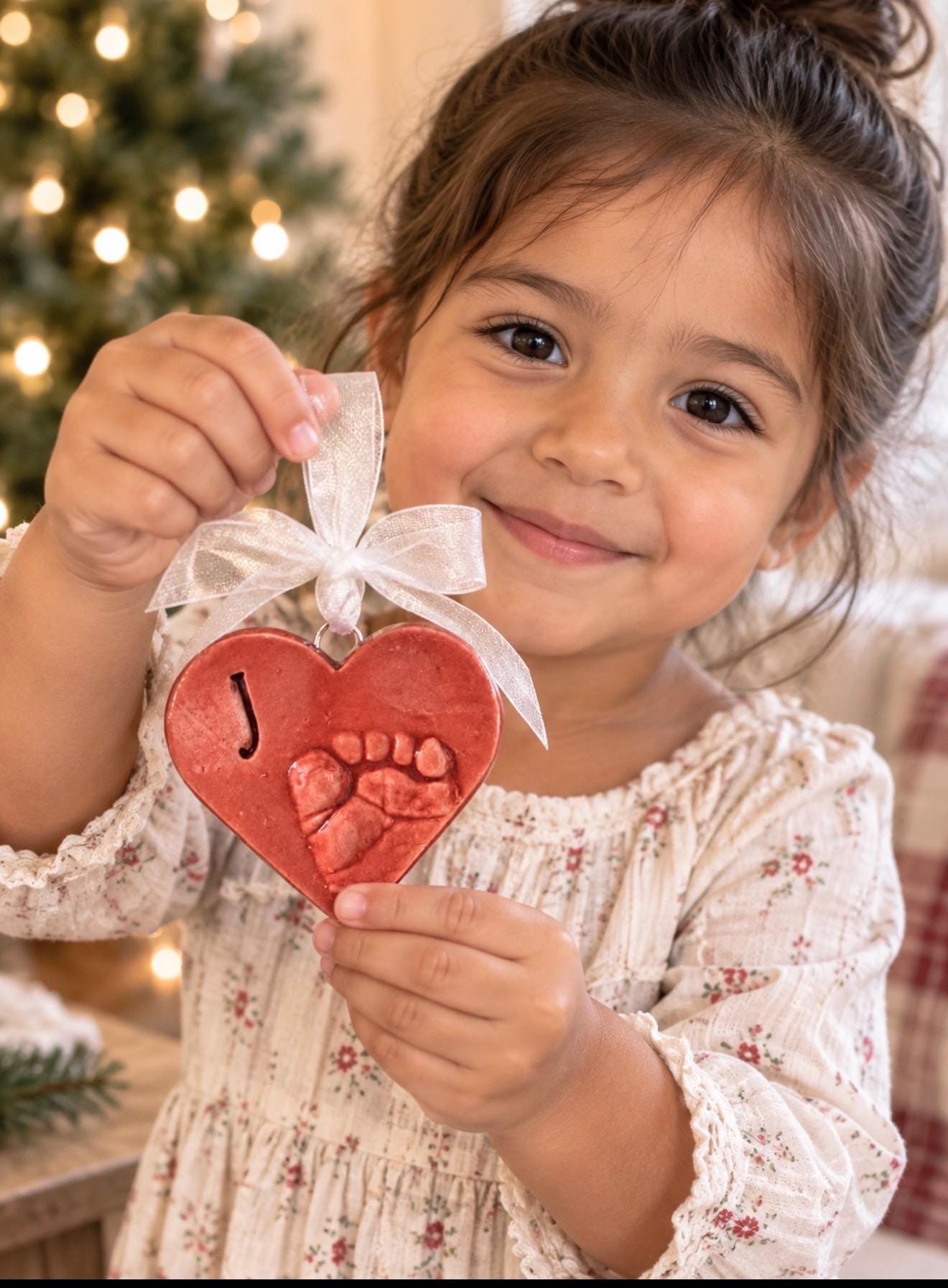 Baby Footprint Heart Ornament Keepsake, Personalized Ceramic Gift