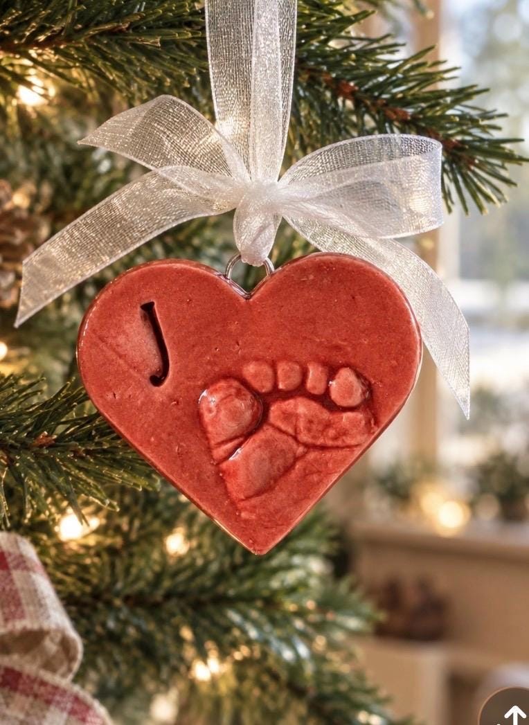 Baby Footprint Heart Ornament Keepsake, Personalized Ceramic Gift, view 2