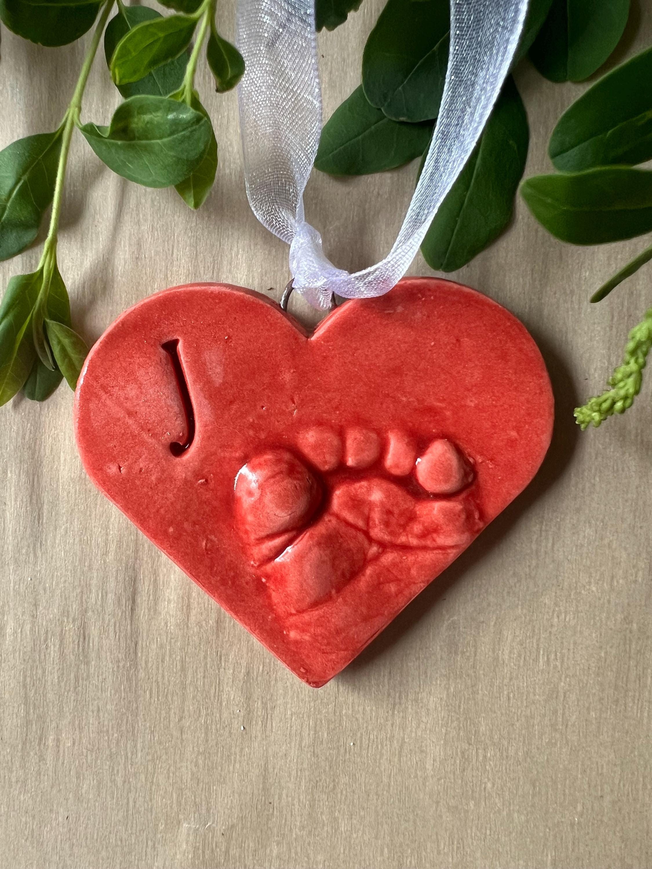 Baby Footprint Heart Ornament Keepsake, Personalized Ceramic Gift, view 5