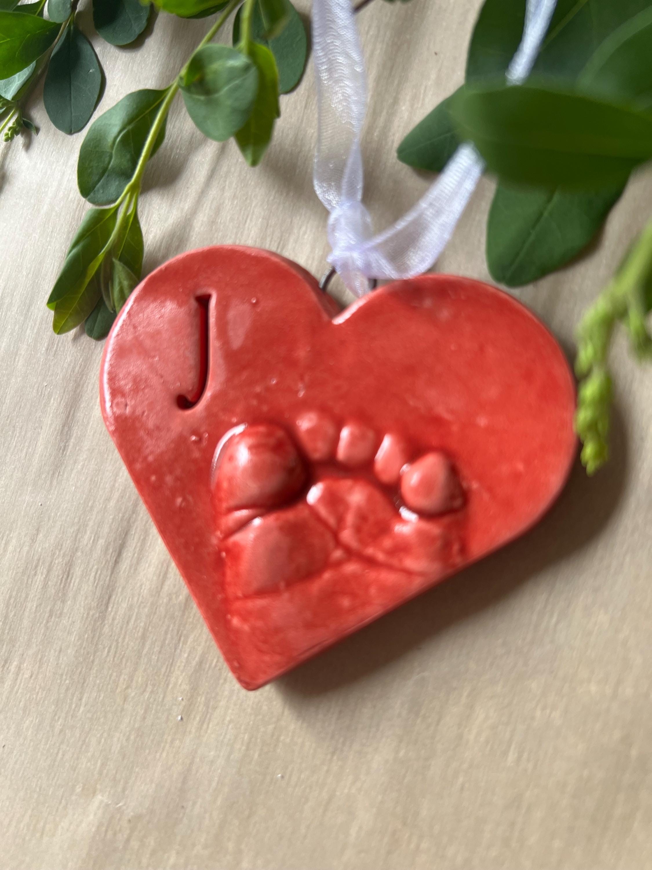 Baby Footprint Heart Ornament Keepsake, Personalized Ceramic Gift, view 8