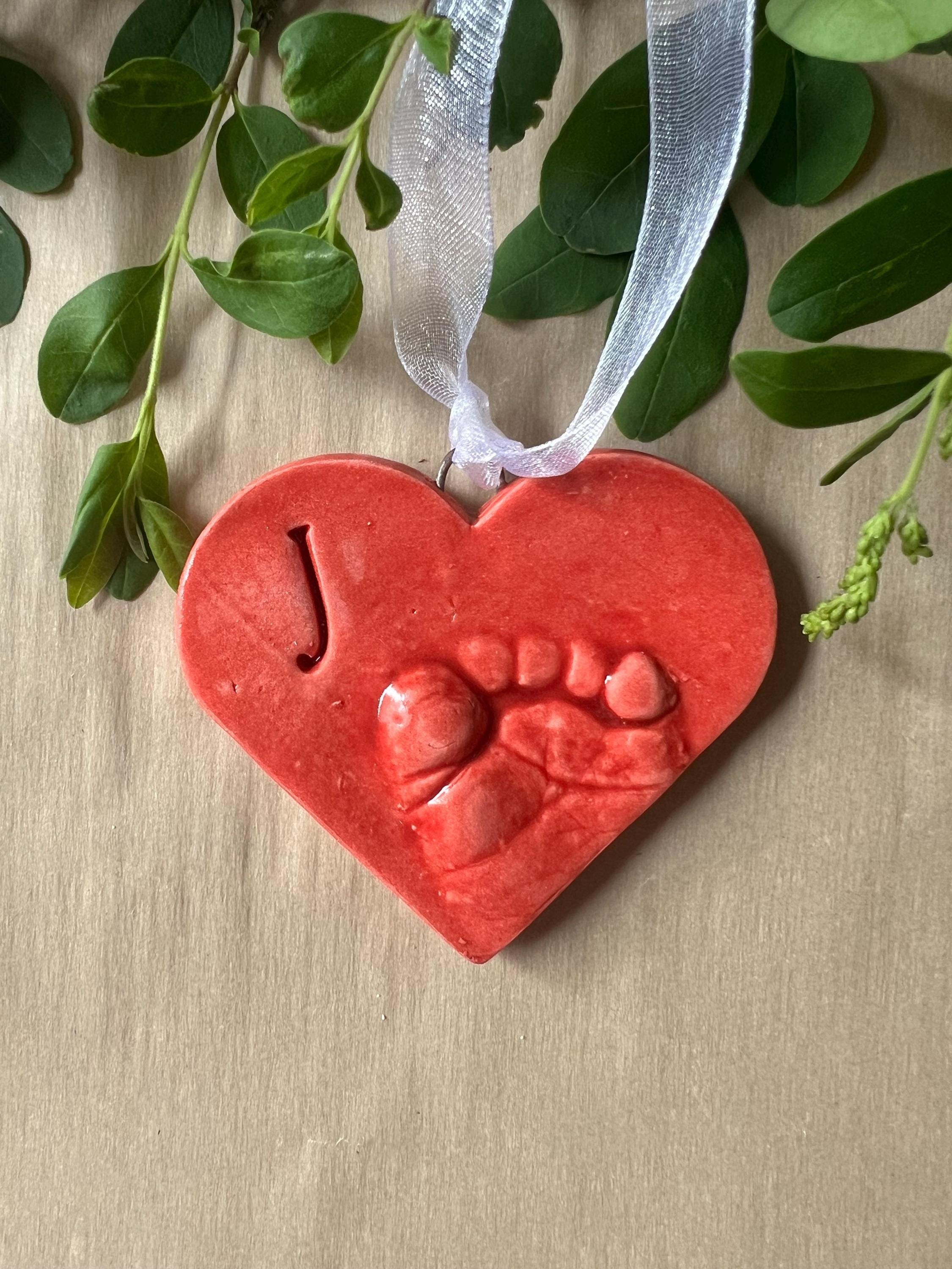 Baby Footprint Heart Ornament Keepsake, Personalized Ceramic Gift, view 9