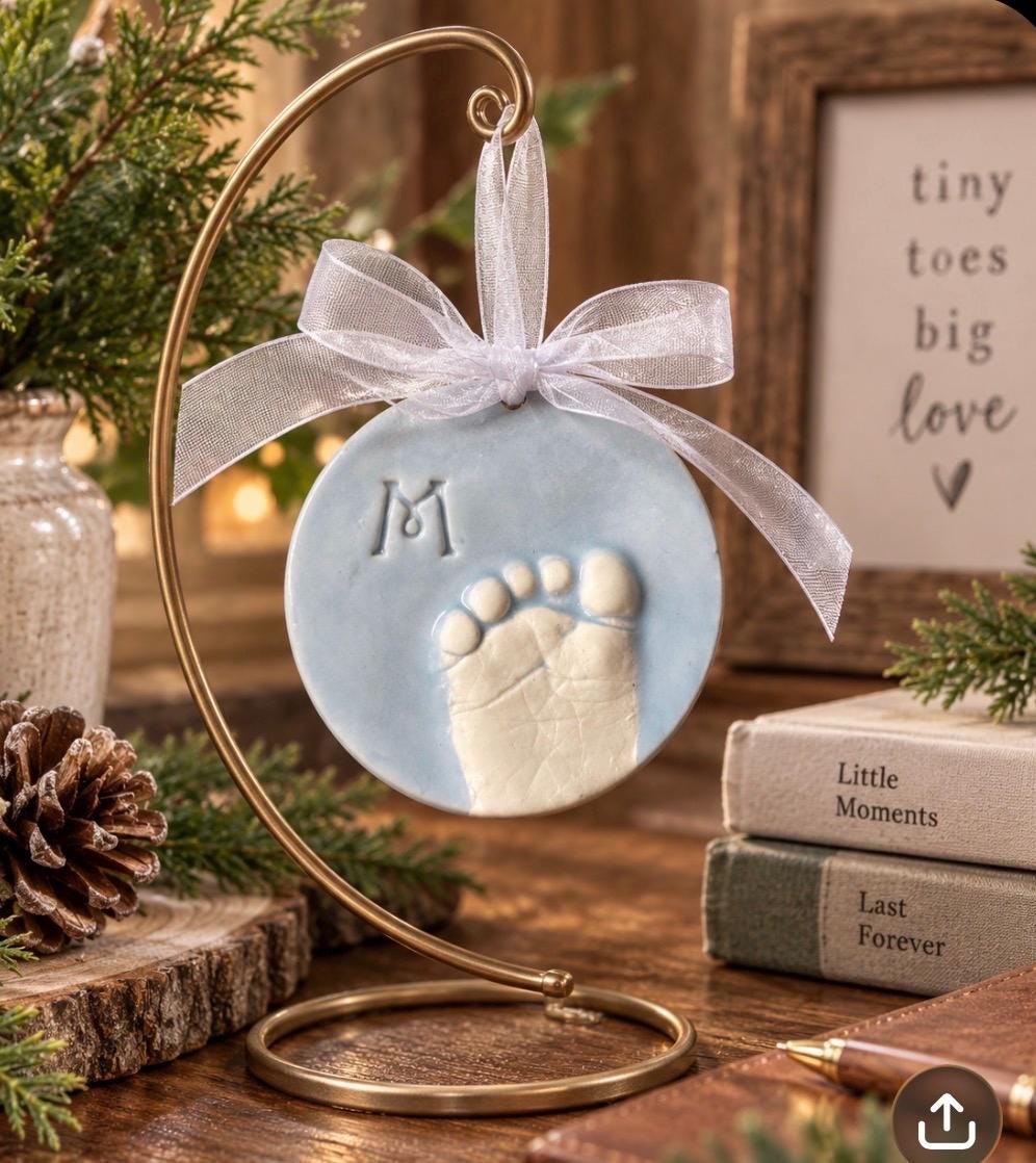 One Tiny Toe Footprint Ornament Keepsake, Tiny Toe Print Mold, Baby Ornament Gift, view 3