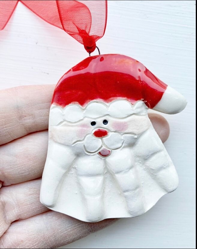 Baby Handprint ornament , Handprint Ornament , Kids ornament , Hand Print Santa Ornament, view 2