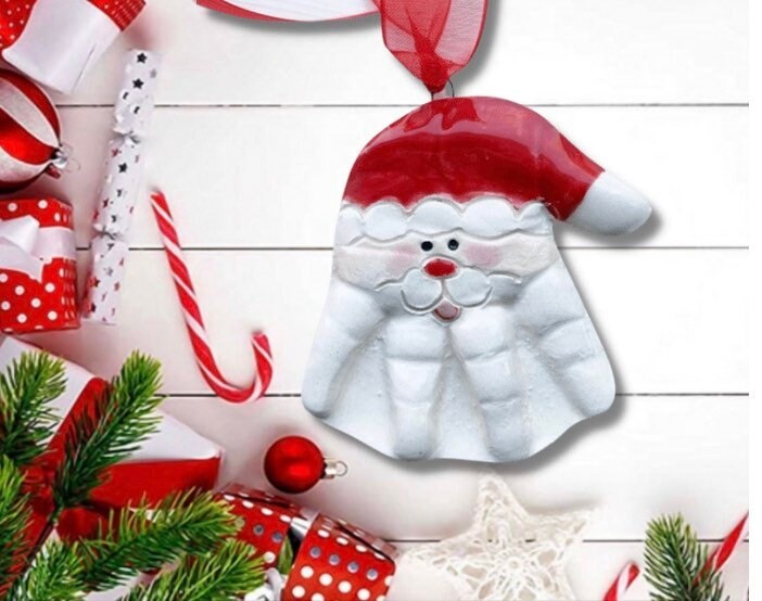 Baby Handprint ornament , Handprint Ornament , Kids ornament , Hand Print Santa Ornament, view 3