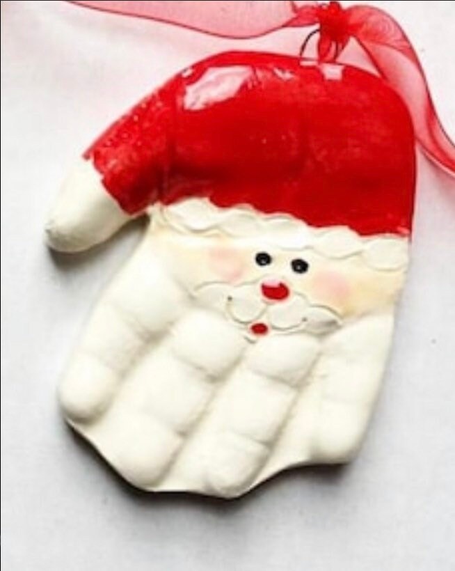 Baby Handprint ornament , Handprint Ornament , Kids ornament , Hand Print Santa Ornament, view 8
