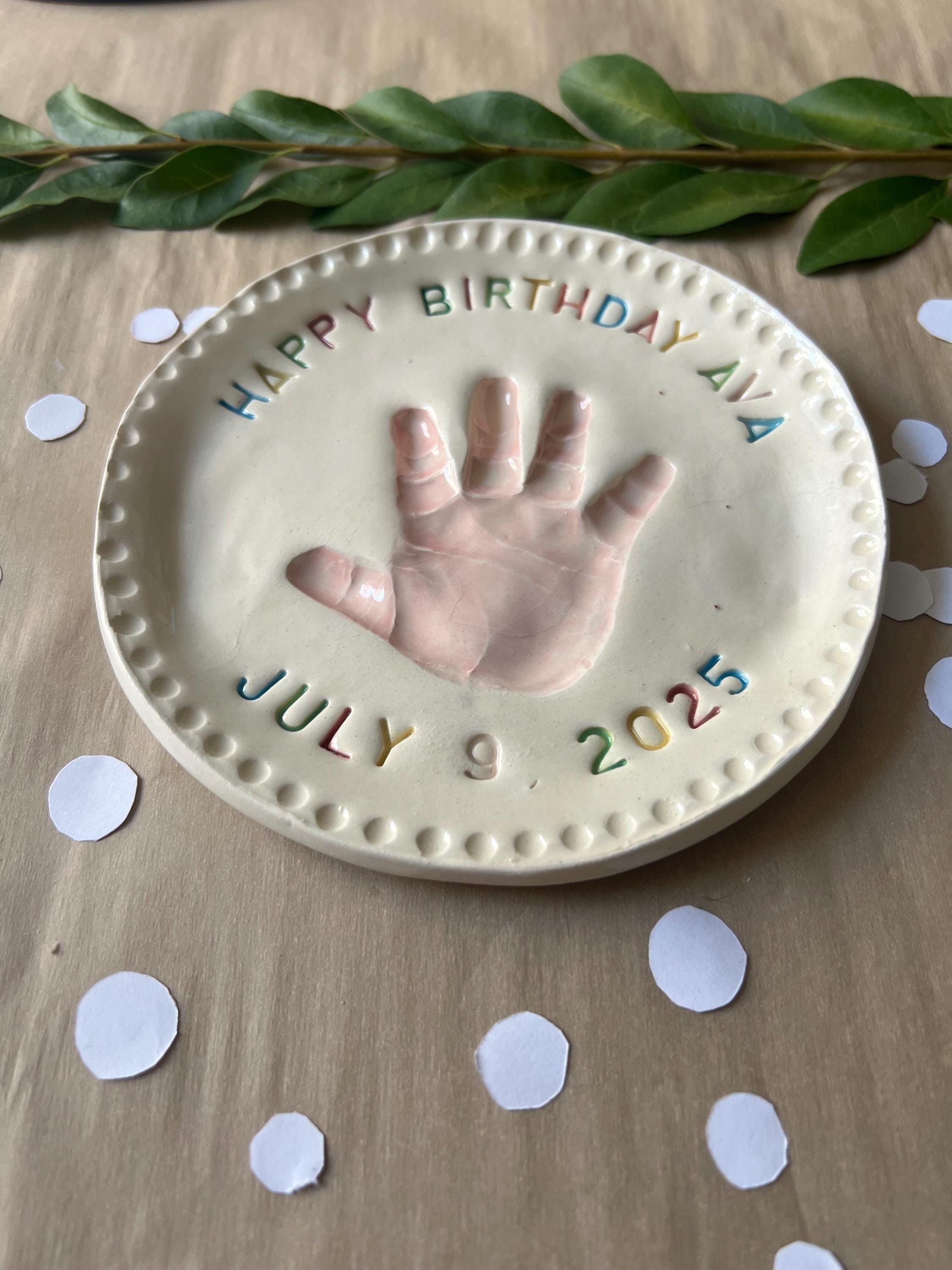 Handmade Ceramic Baby Birthday Plate, Custom Handprint Gift, view 4