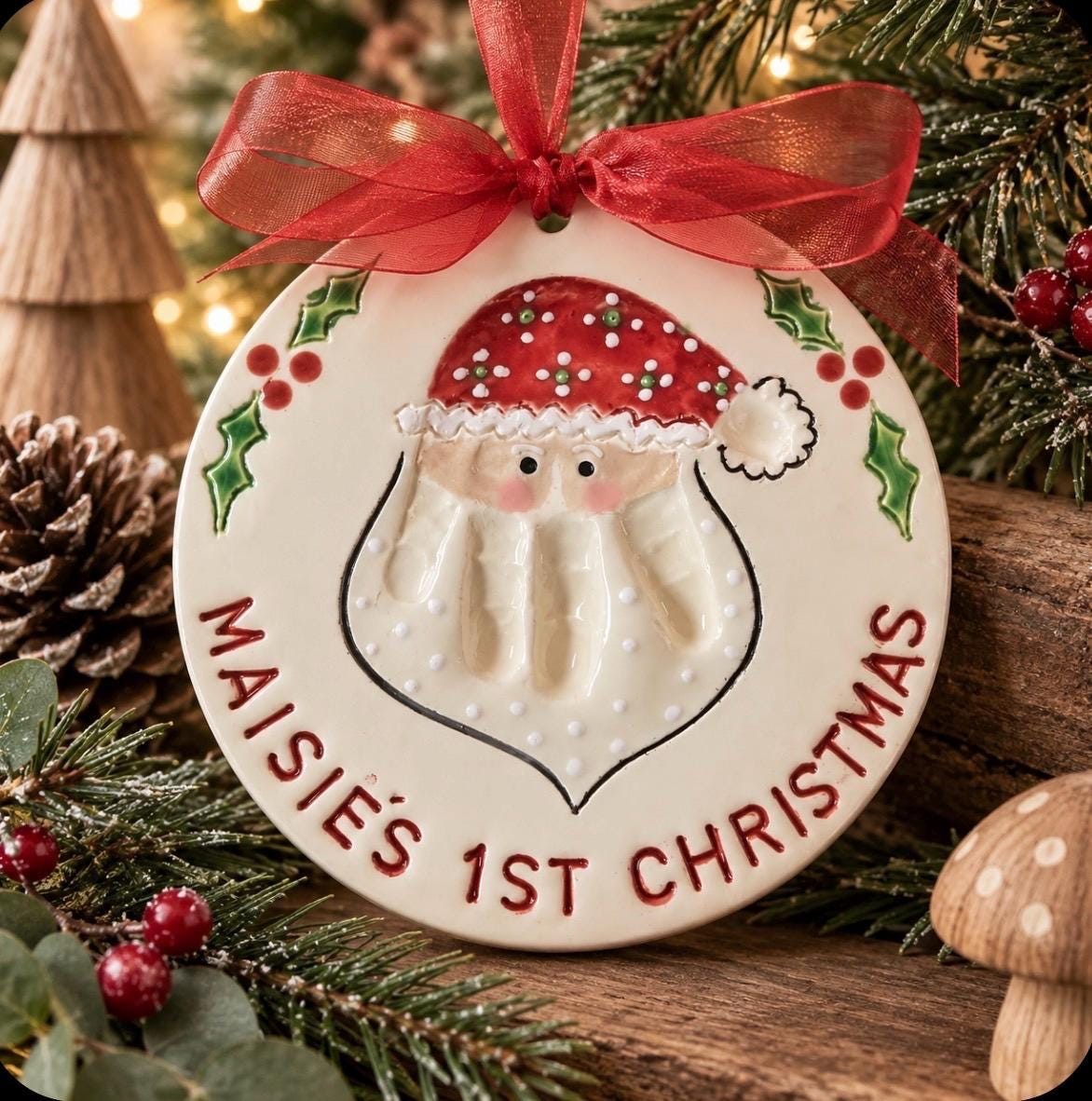 Baby's First Christmas Ornament, Custom Handprint Santa Ornament