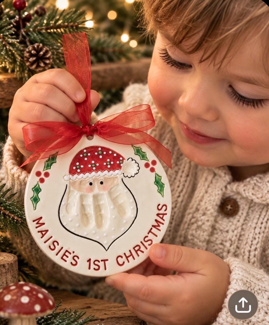 Baby's First Christmas Ornament, Custom Handprint Santa Ornament, view 2