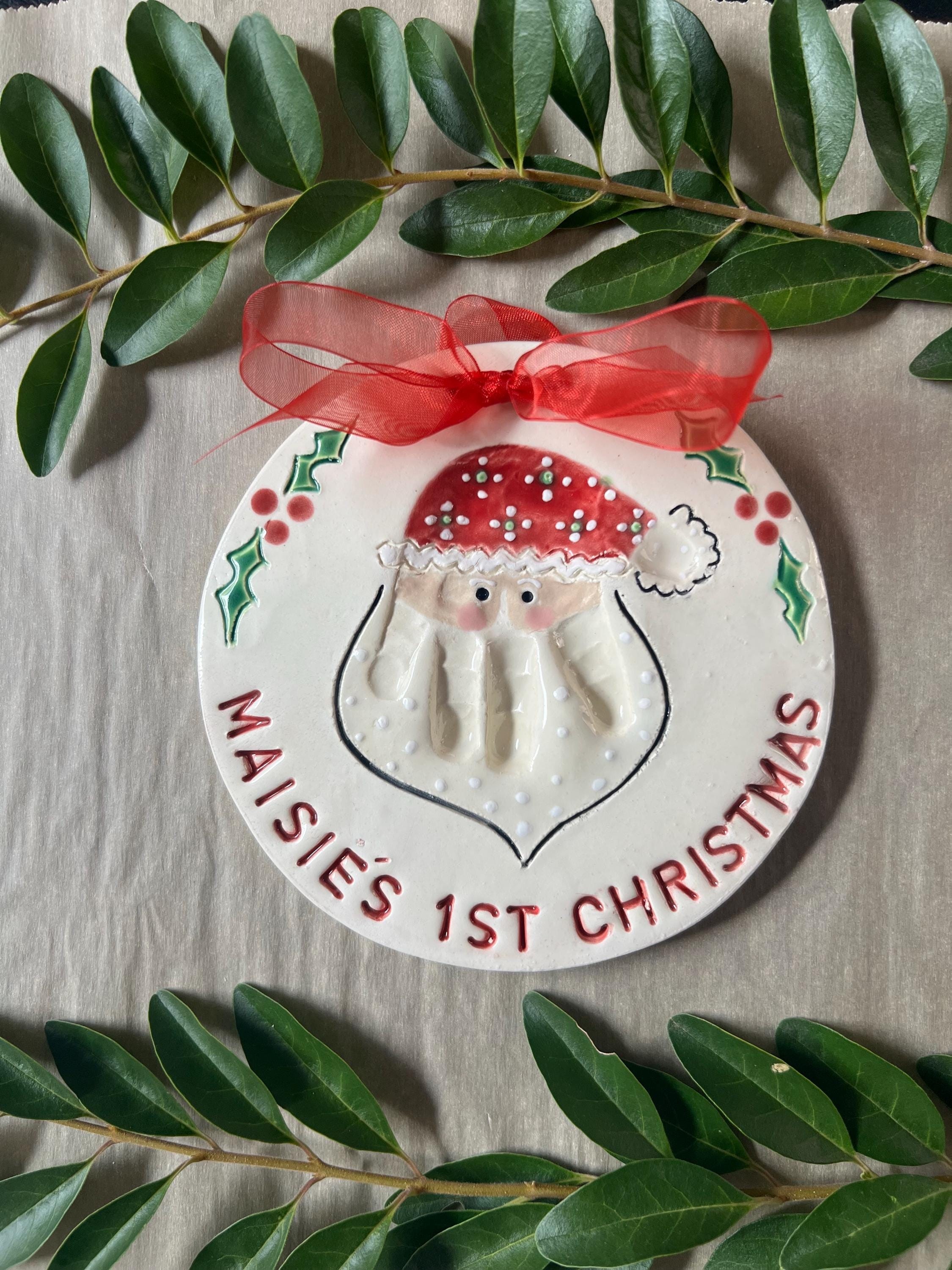 Baby's First Christmas Ornament, Custom Handprint Santa Ornament, view 3