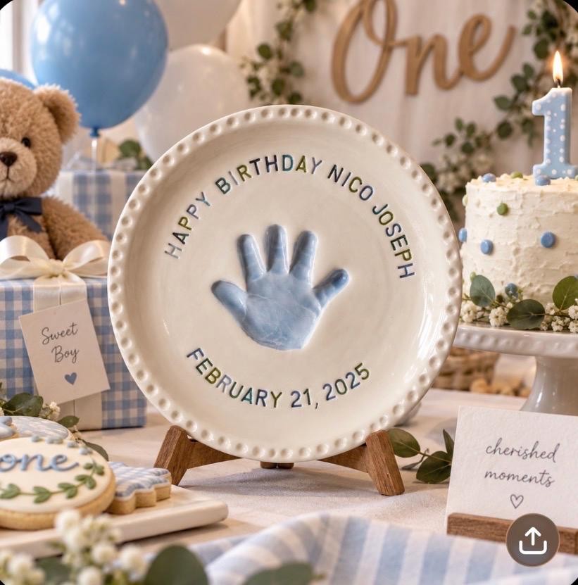 Custom Handprint Birthday Plate, Ceramic Keepsake Memory Dish