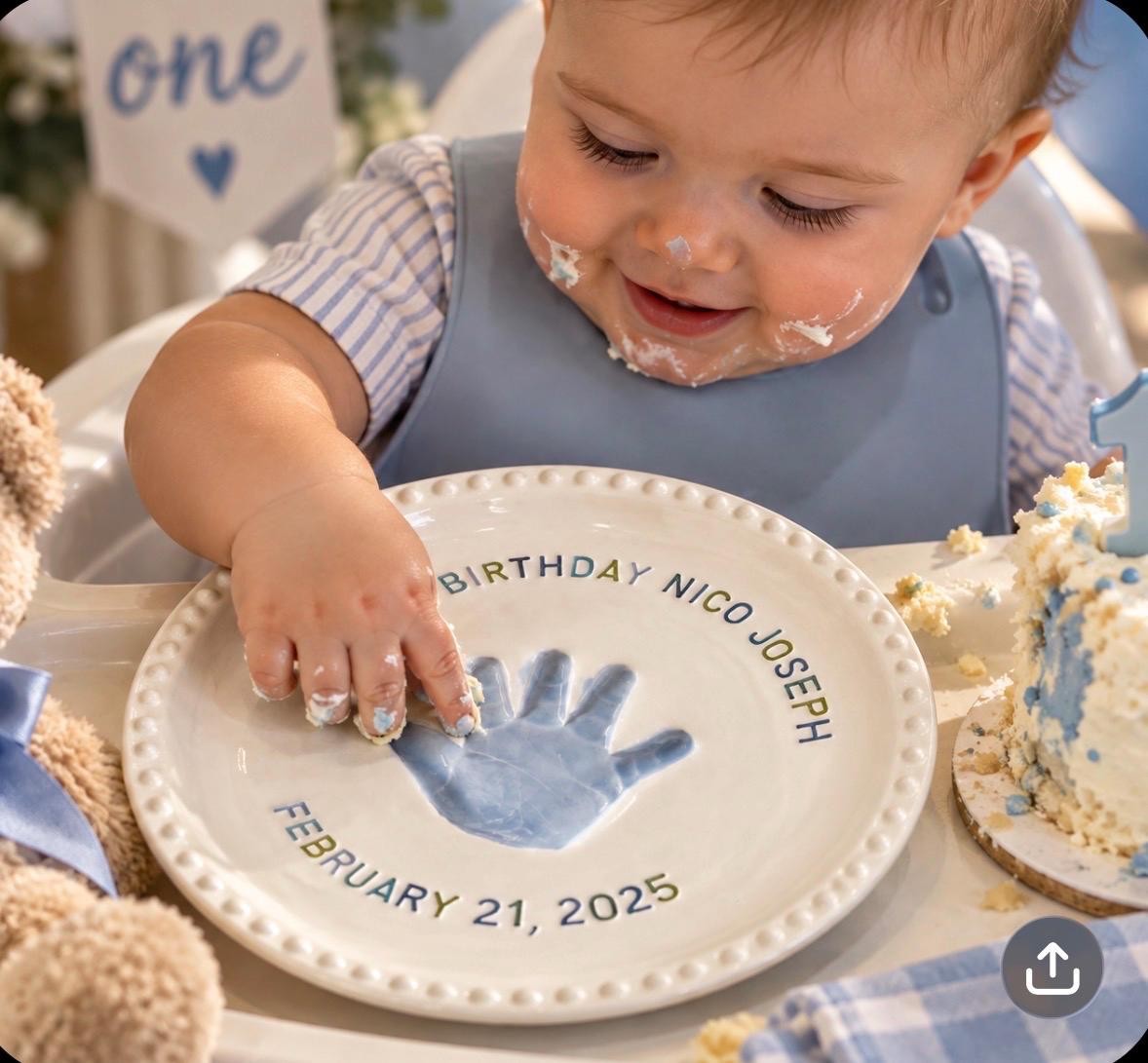 Custom Handprint Birthday Plate, Ceramic Keepsake Memory Dish, view 2
