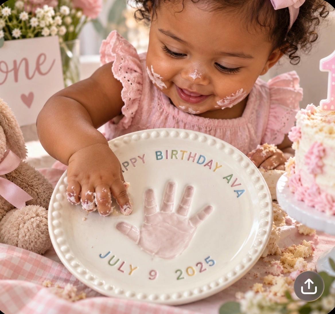Custom Handprint Birthday Plate, Ceramic Keepsake Memory Dish, view 3