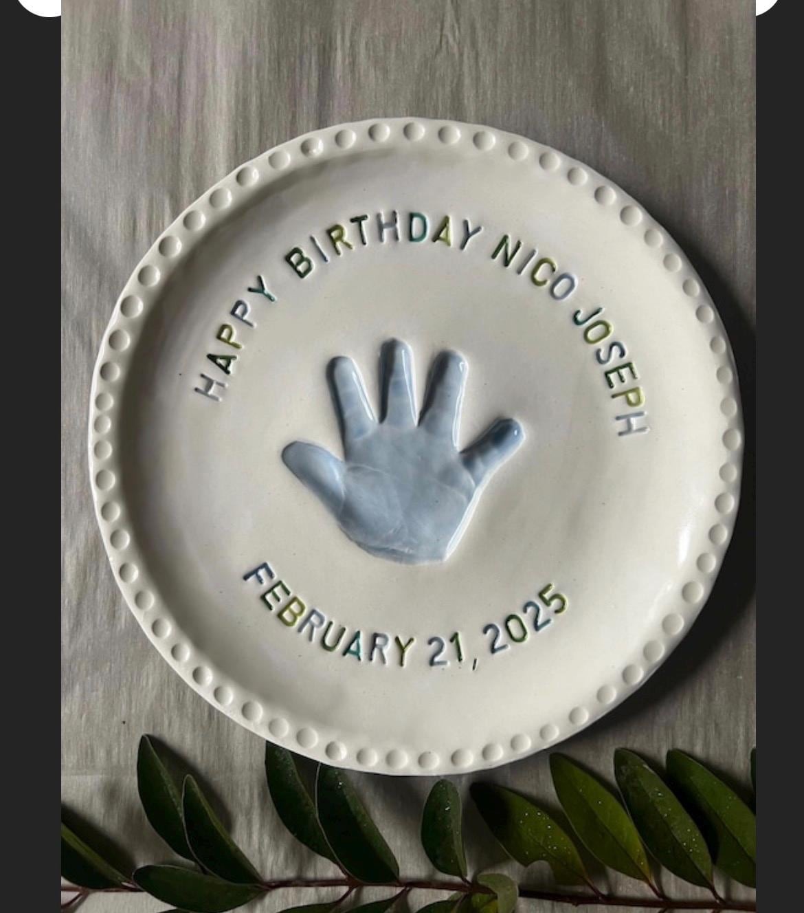 Custom Handprint Birthday Plate, Ceramic Keepsake Memory Dish, view 4