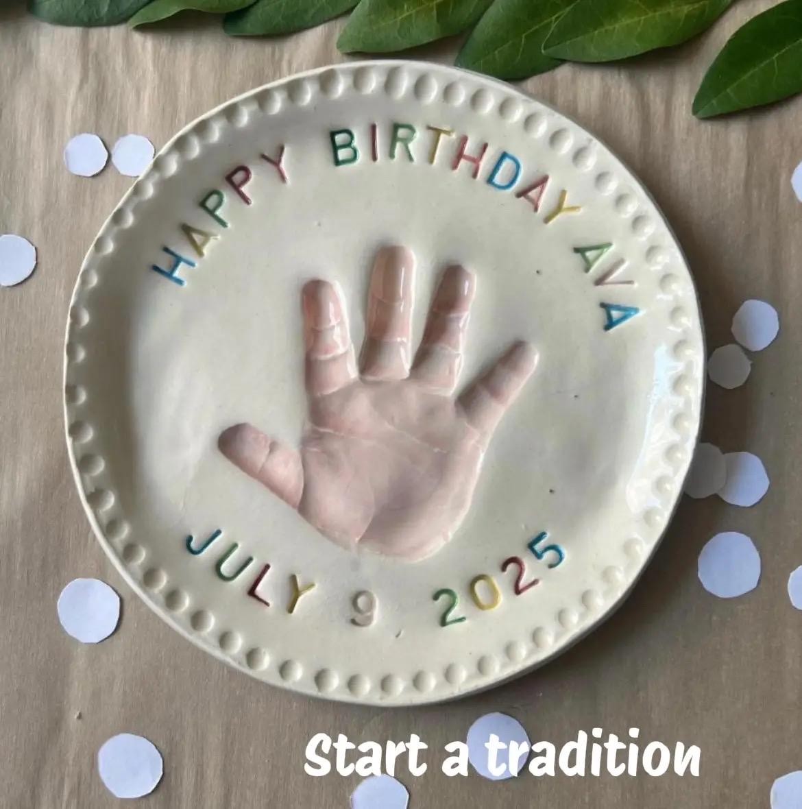 Custom Handprint Birthday Plate, Ceramic Keepsake Memory Dish, view 6