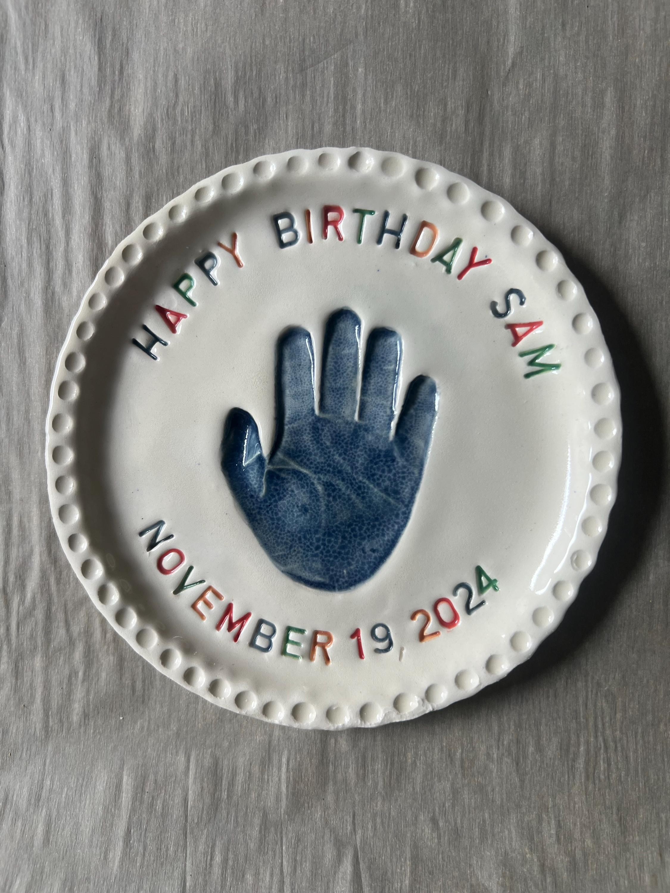 Custom Handprint Birthday Plate, Ceramic Keepsake Memory Dish, view 7