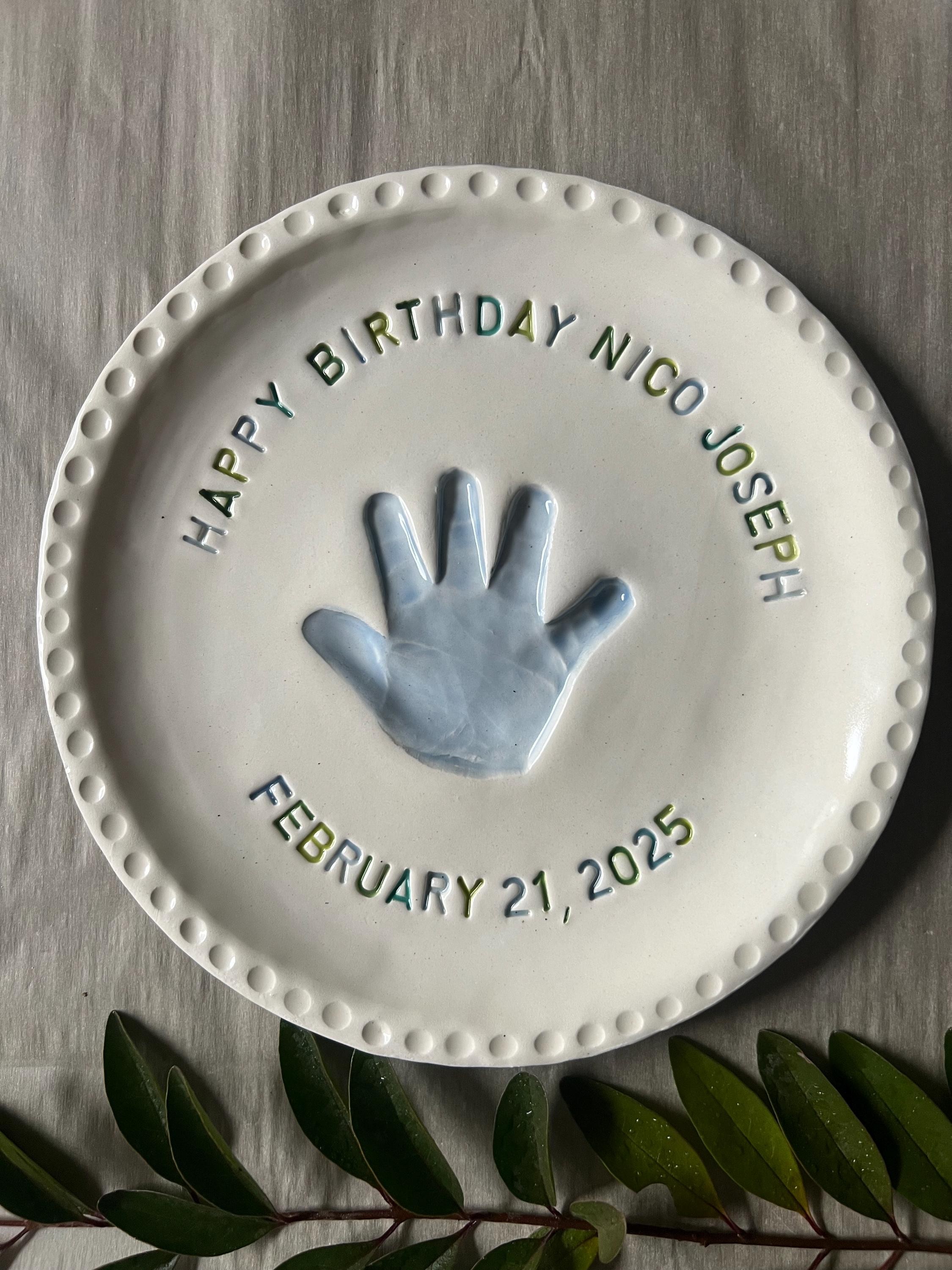 Custom Handprint Birthday Plate, Ceramic Keepsake Memory Dish, view 8