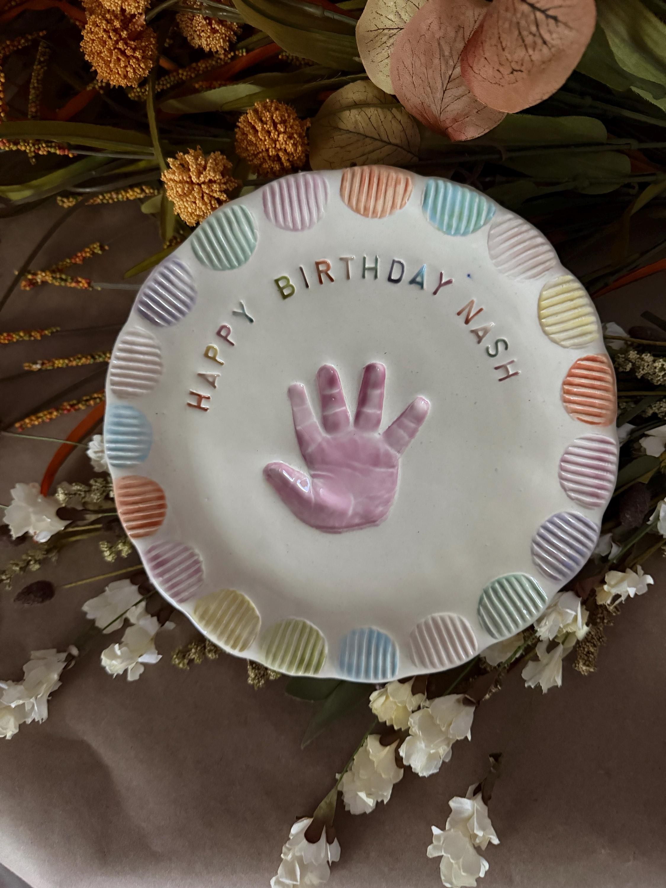 Custom Handprint Birthday Plate, Ceramic Keepsake Memory Dish, view 9