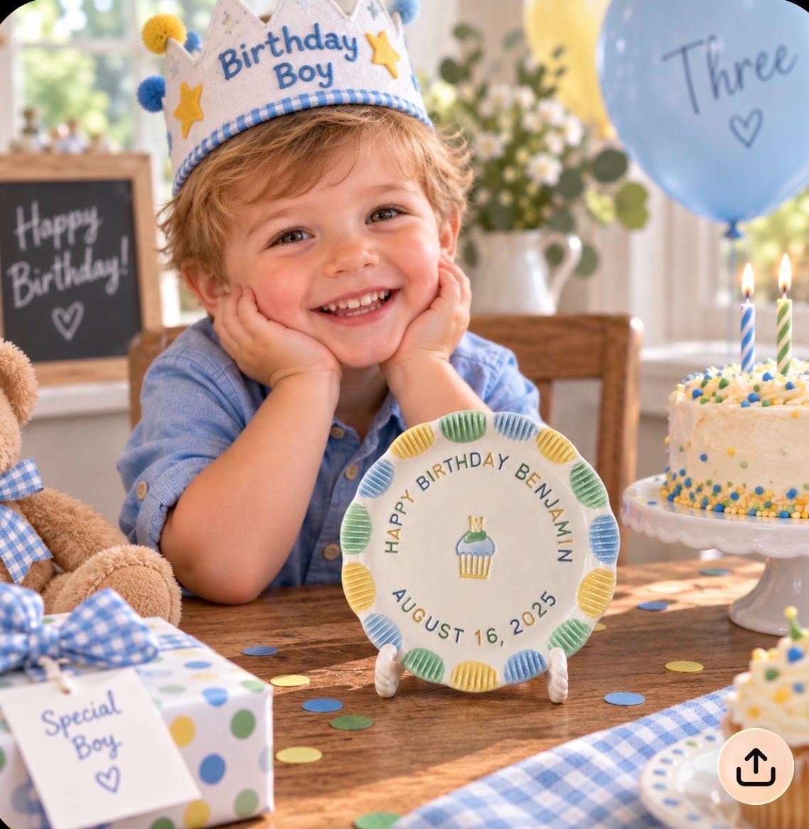 Custom Hand-Painted Ceramic Birthday Plate, Keepsake Cupcake Dish
