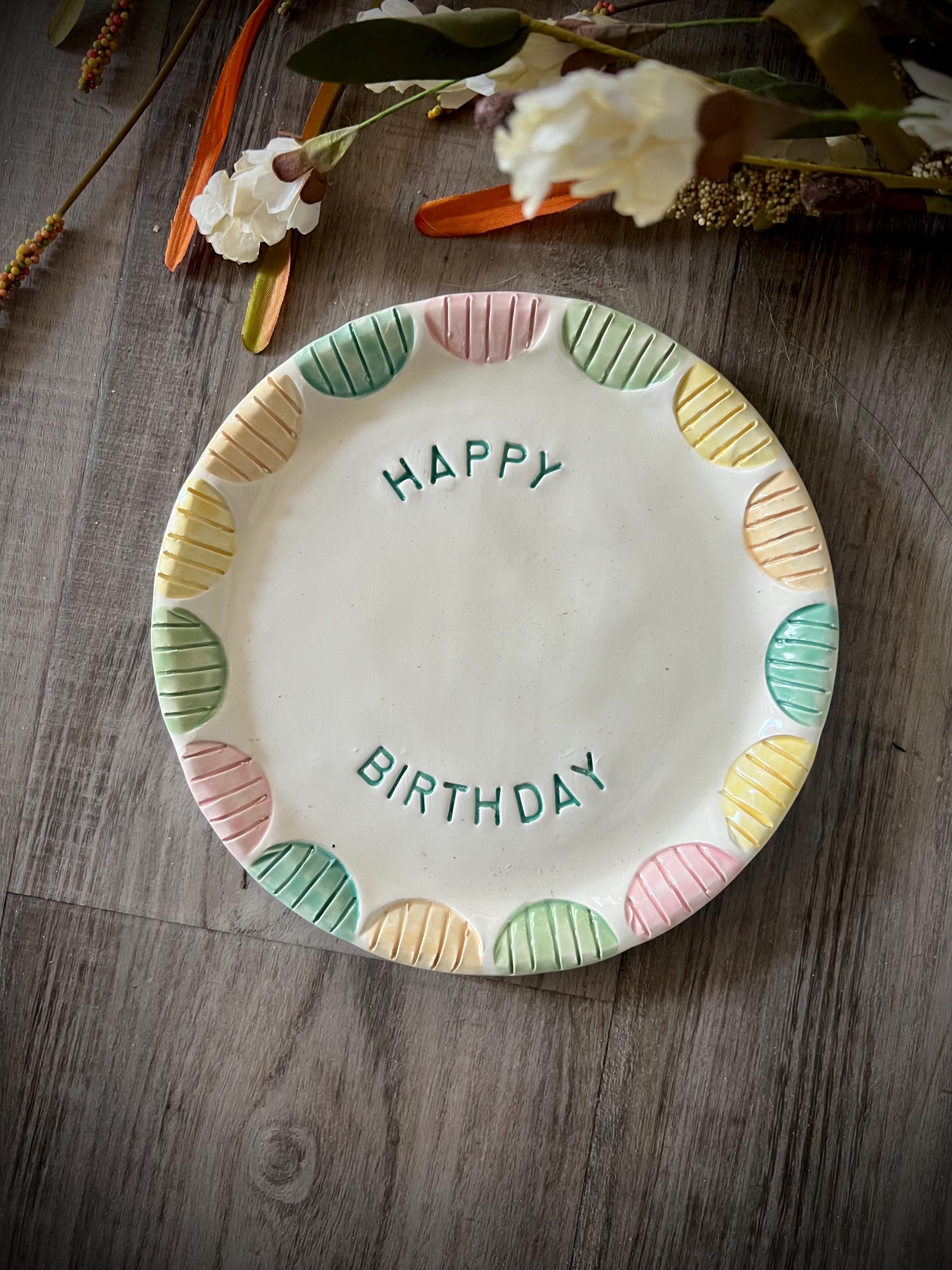 Custom Hand-Painted Ceramic Birthday Plate, Keepsake Cupcake Dish, view 10