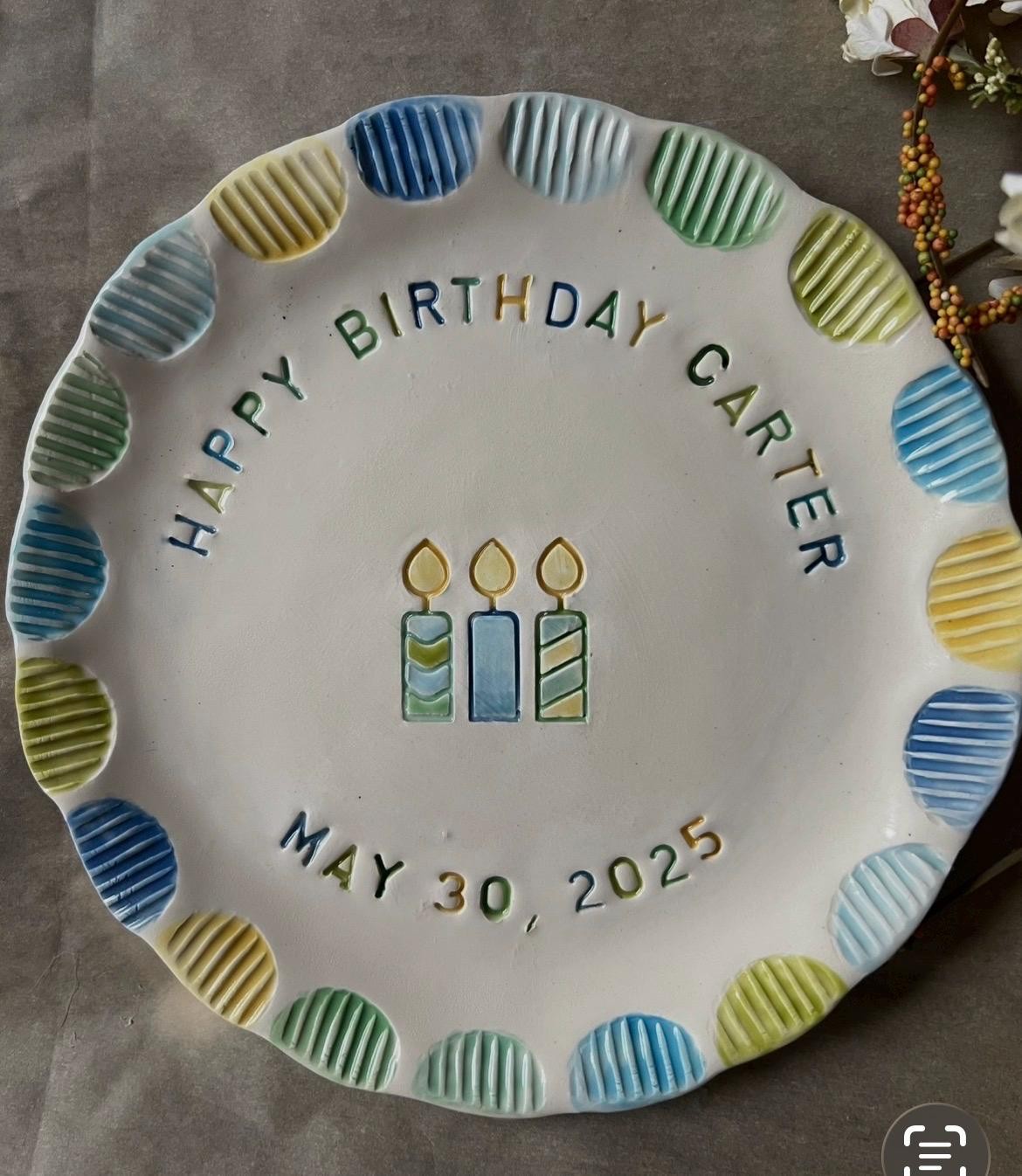 Custom Hand-Painted Ceramic Birthday Plate, Keepsake Cupcake Dish, view 14