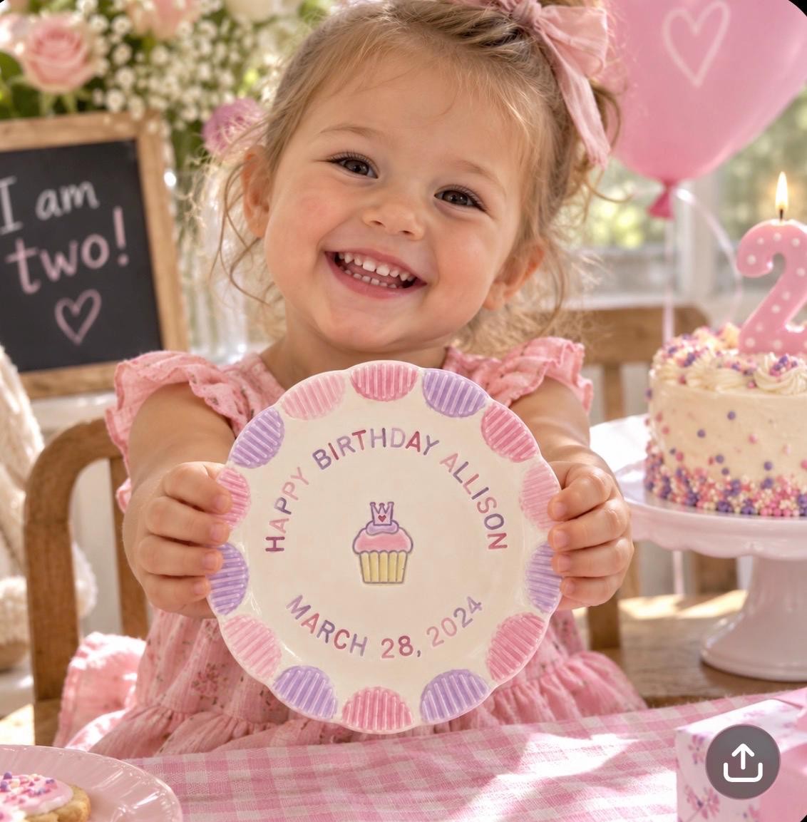 Custom Hand-Painted Ceramic Birthday Plate, Keepsake Cupcake Dish, view 5