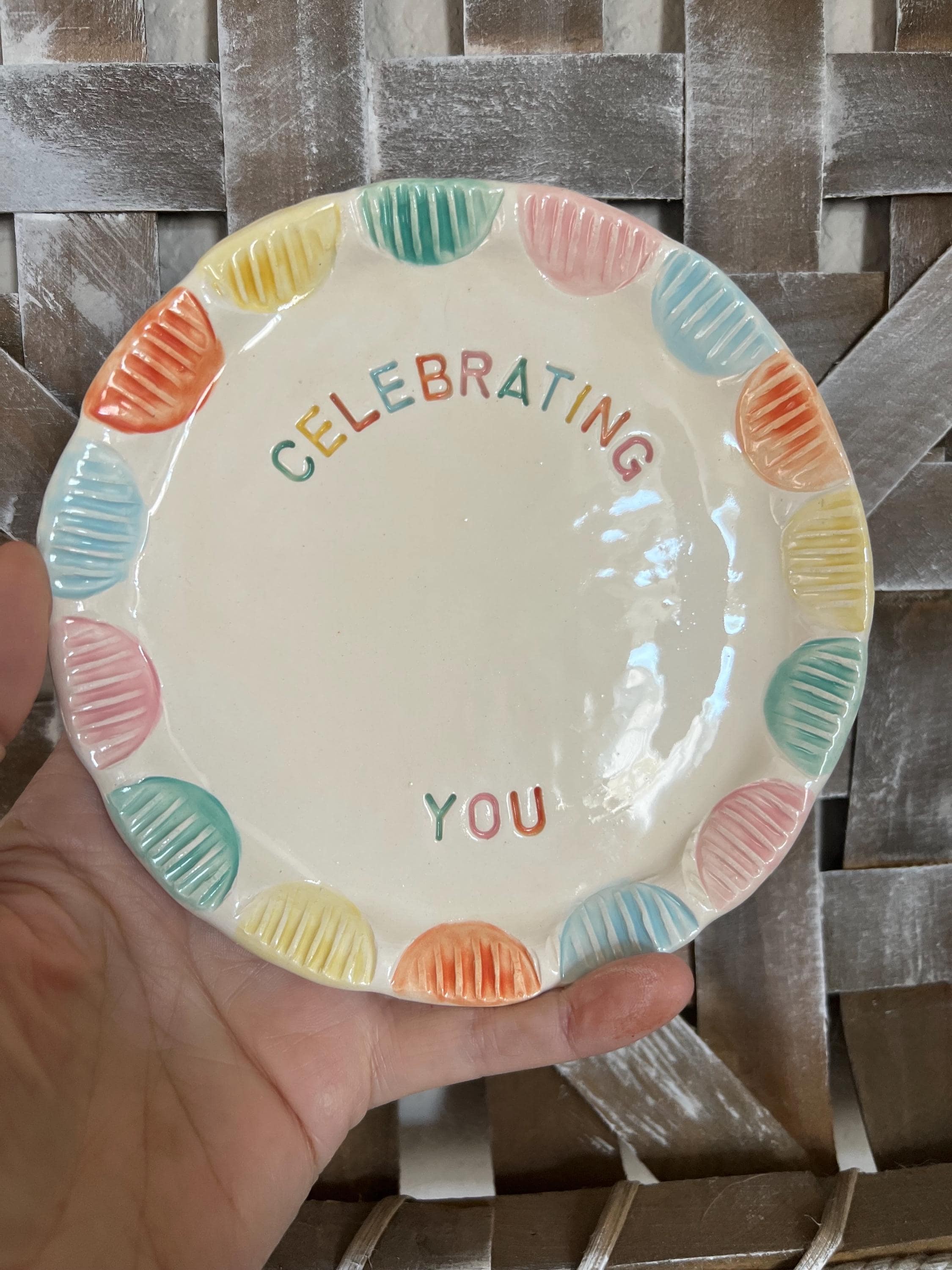 Custom Hand-Painted Ceramic Birthday Plate, Keepsake Cupcake Dish, view 8