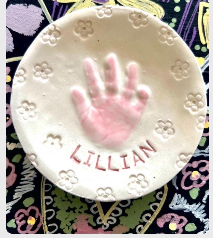 Custom Handprint Ceramic Dish, Baby Keepsake Jewelry Plate, Personalized Initial Bowl, view 12