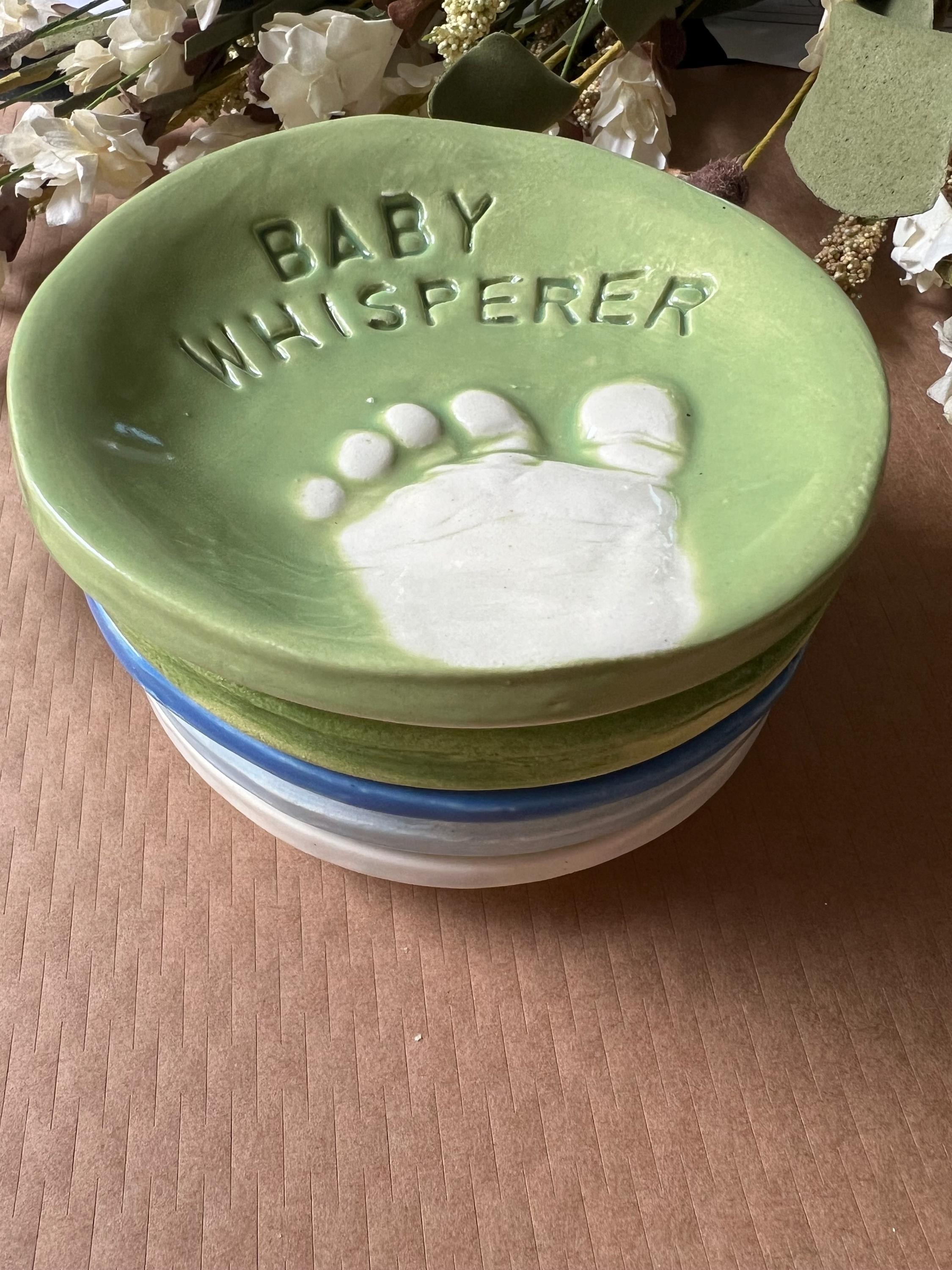 Custom Handprint Ceramic Dish, Baby Keepsake Jewelry Plate, Personalized Initial Bowl, view 16
