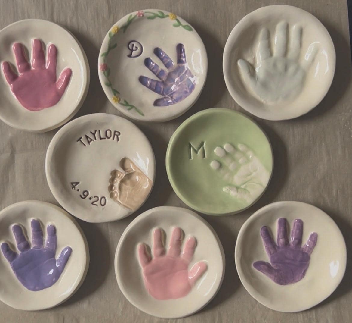 Custom Handprint Ceramic Dish, Baby Keepsake Jewelry Plate, Personalized Initial Bowl, view 6