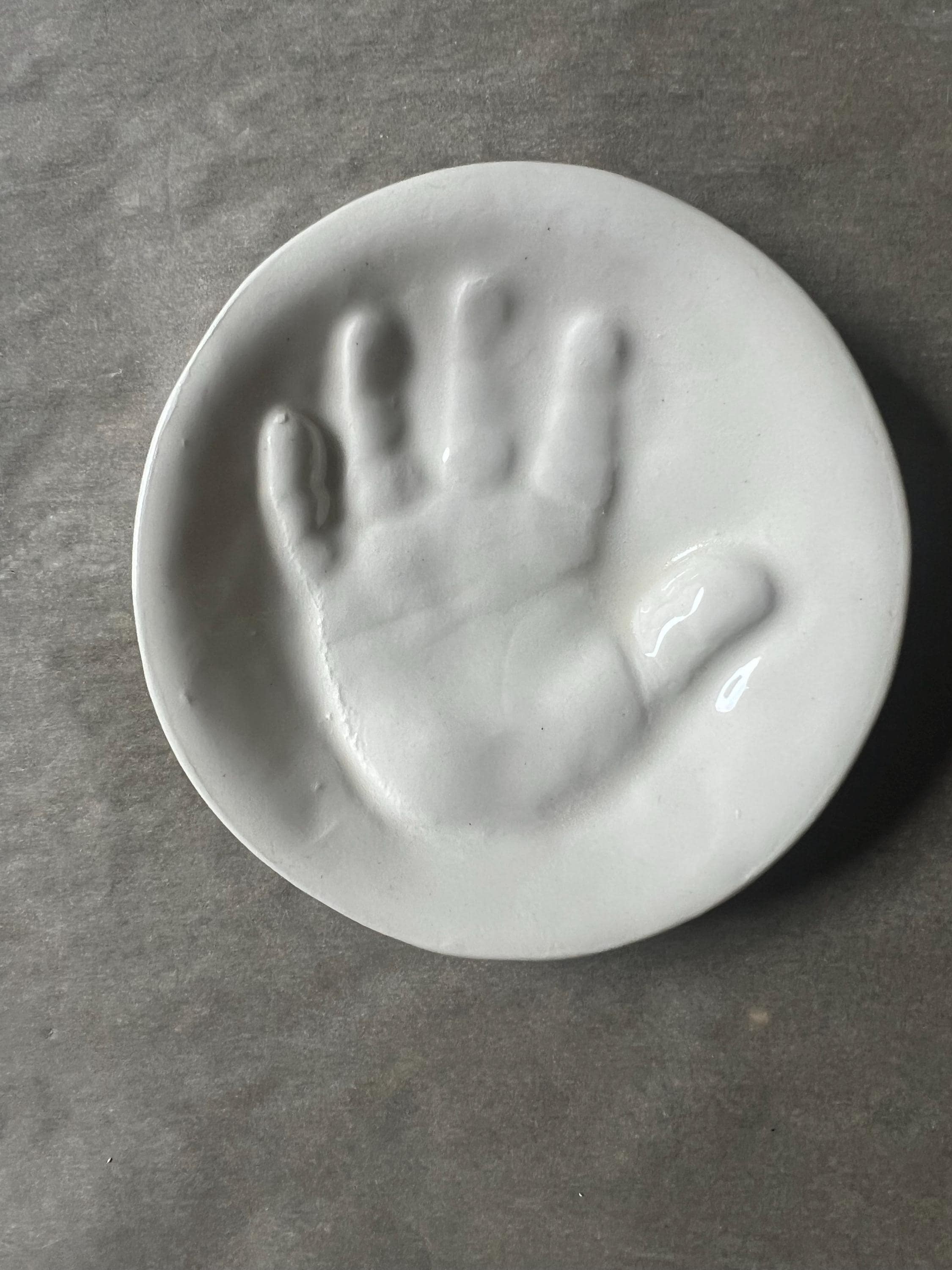 Custom Handprint Ceramic Dish, Baby Keepsake Jewelry Plate, Personalized Initial Bowl, view 7