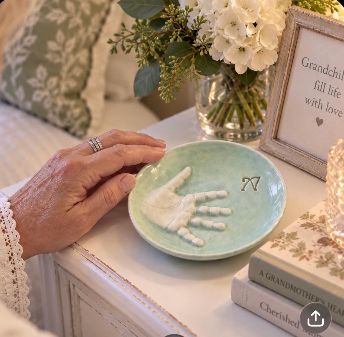 Ceramic Handprint Keepsake Jewelry Dish, Baby Handprint Organizer